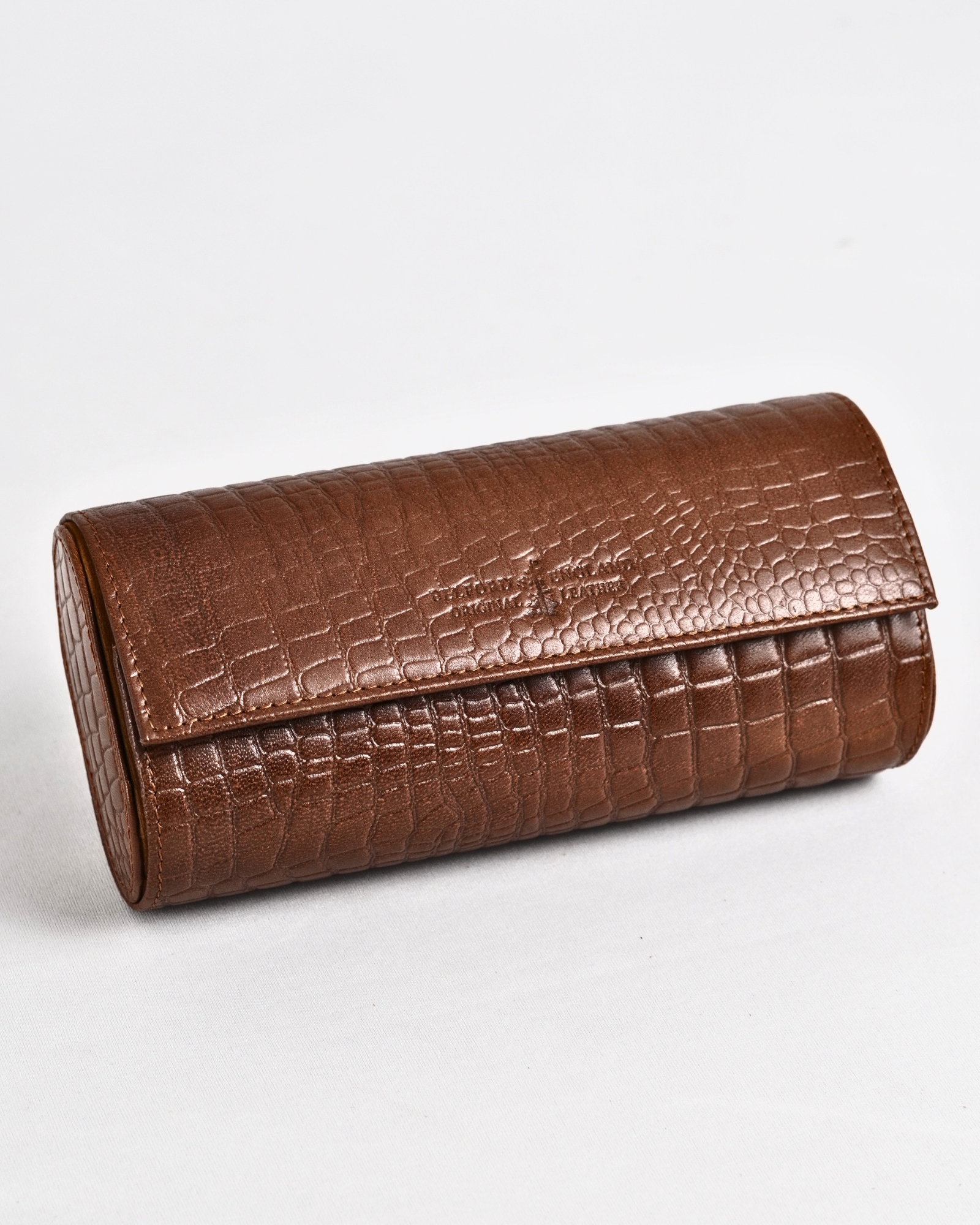 Bulgaria – Hand Crafted Original Leather Watch Box (3 Slots, Croco Brown) - Image 4