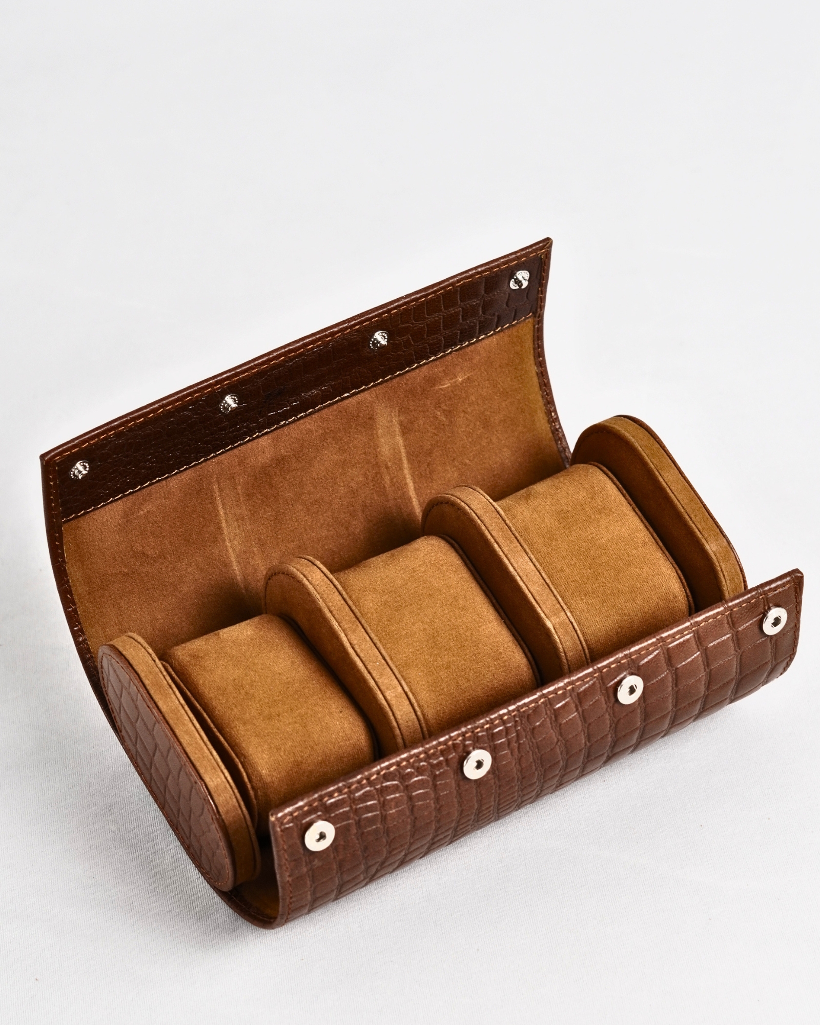 Bulgaria – Hand Crafted Original Leather Watch Box (3 Slots, Croco Brown) - Image 3