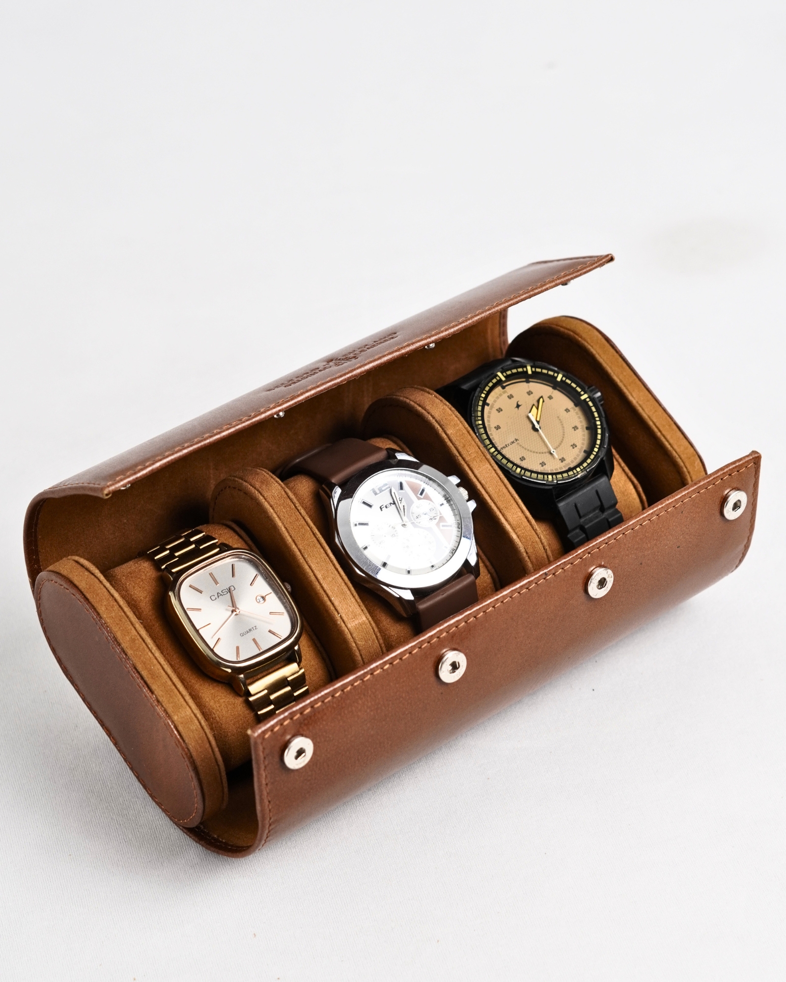 Bulgaria – Hand Crafted Original Leather Watch Box (3 Slots, Rich Brown)