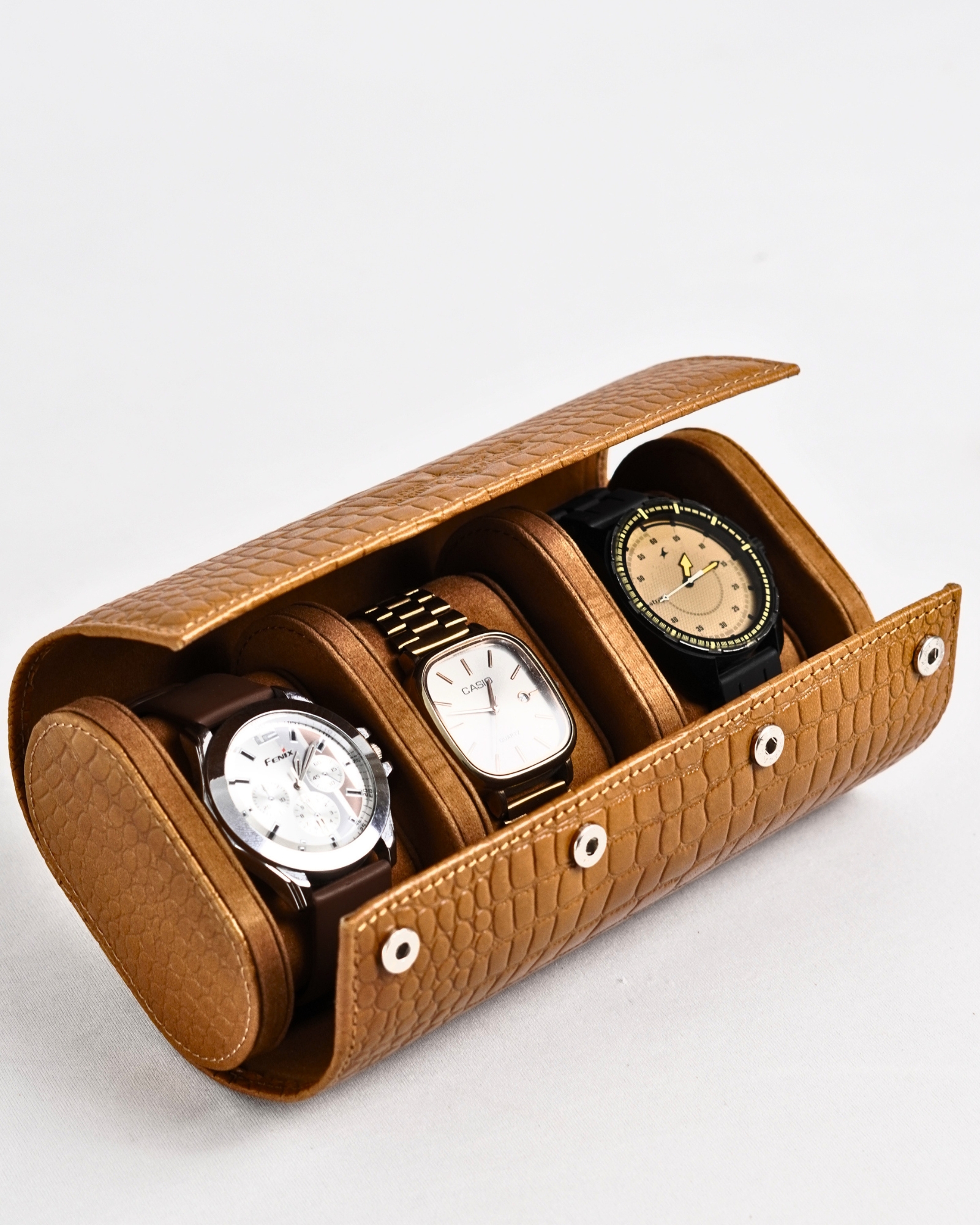 Bulgaria – Hand Crafted Original Leather Watch Box (3  Slots, Croco Tan)
