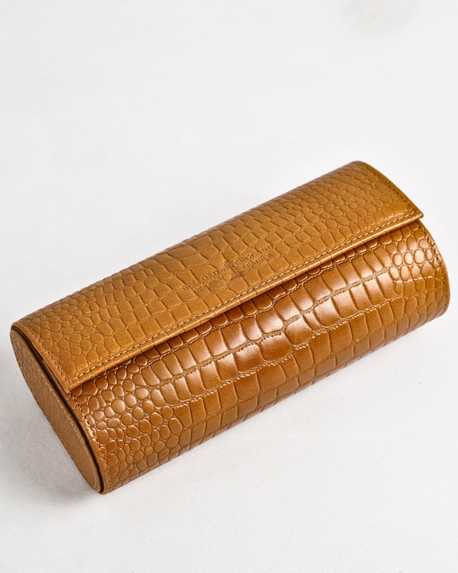 Bulgaria – Hand Crafted Original Leather Watch Box (3  Slots, Croco Tan) - Image 2