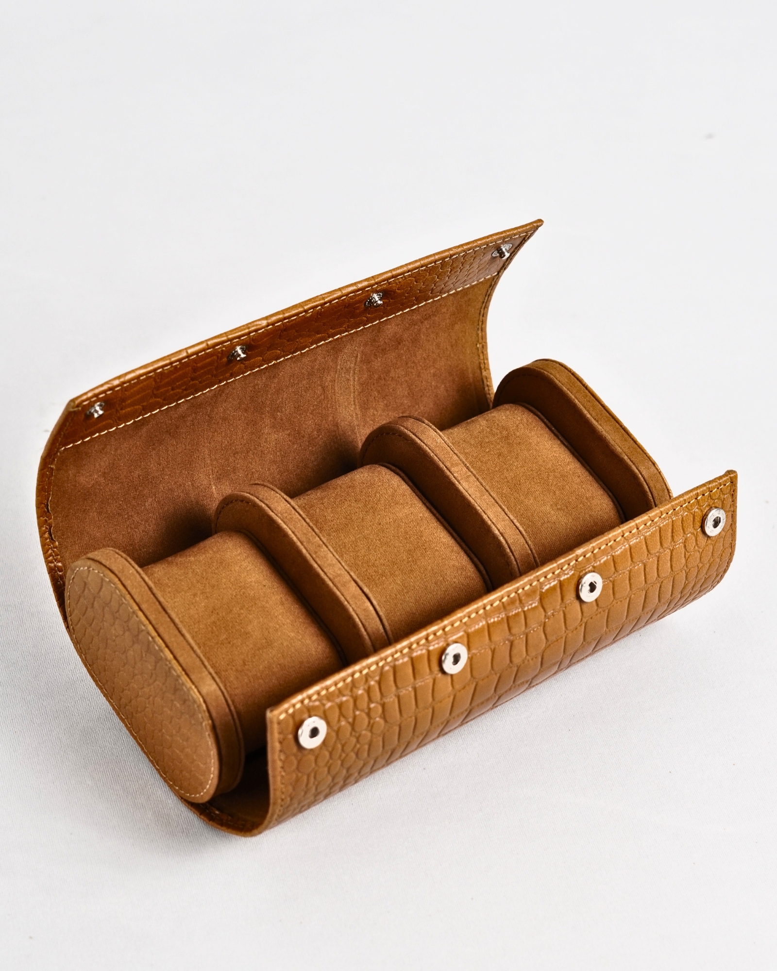 Bulgaria – Hand Crafted Original Leather Watch Box (3  Slots, Croco Tan) - Image 8
