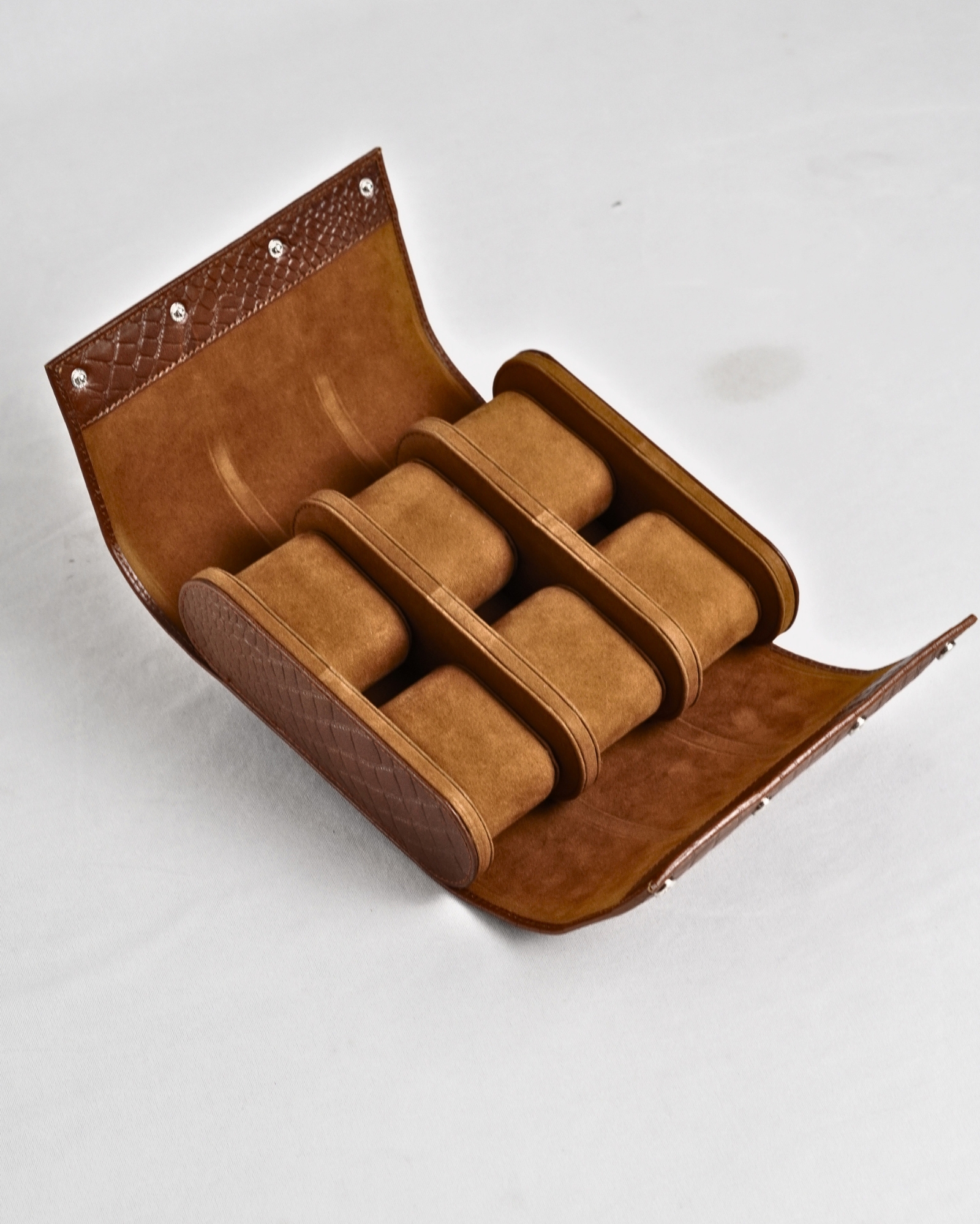 Bulgaria – Hand Crafted Original Leather Watch Box (6 Slots, Croco Brown)