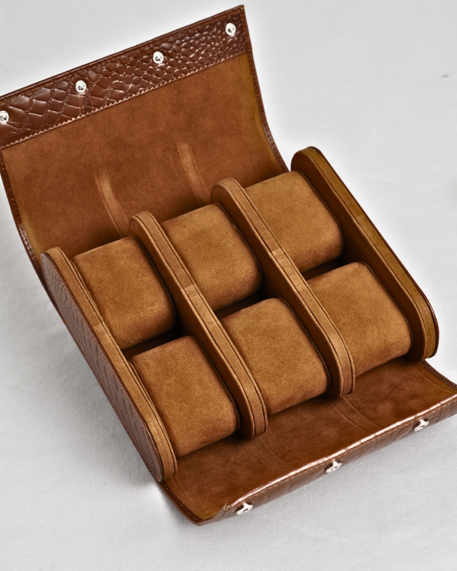 Bulgaria – Hand Crafted Original Leather Watch Box (6 Slots, Croco Brown) - Image 4