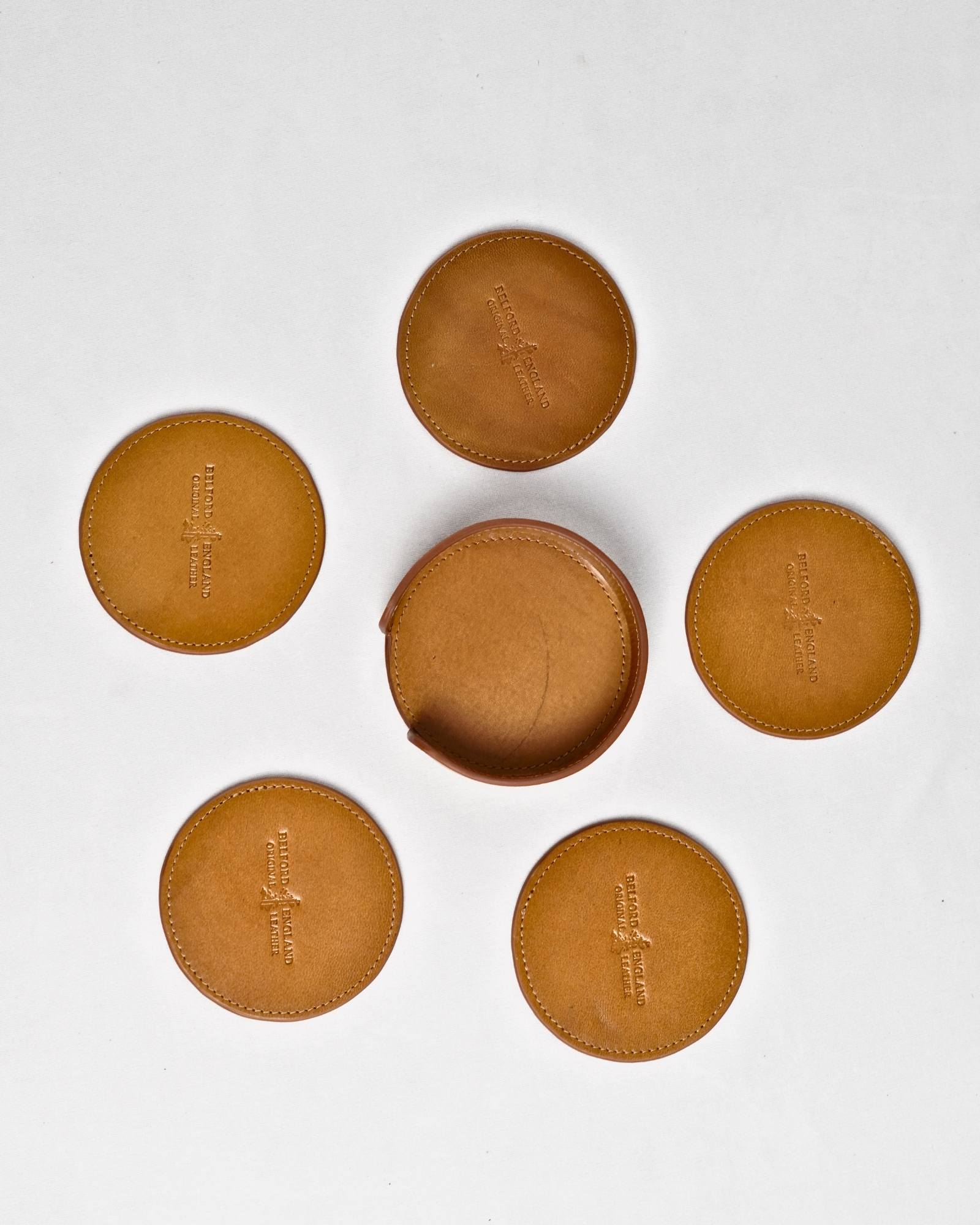 Niagara - Handcrafted Original Leather Coaster Set of 5  (Table Protector)  - Tan