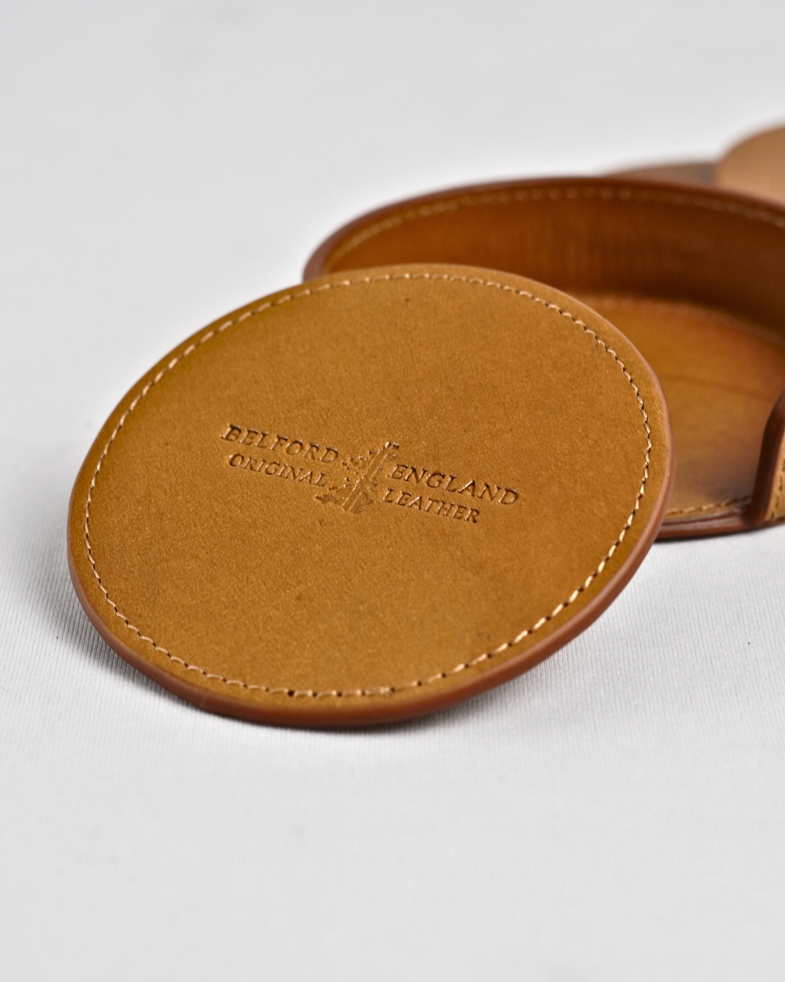 Niagara - Handcrafted Original Leather Coaster Set of 5  (Table Protector)  - Tan - Image 2