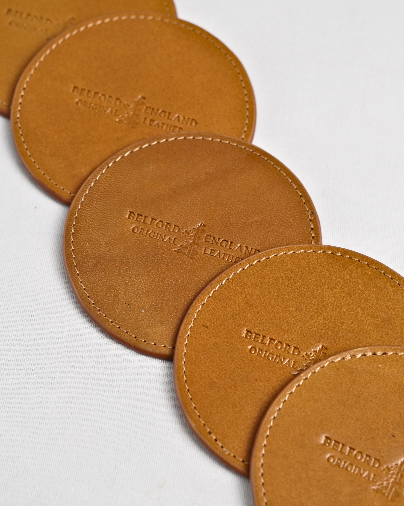 Niagara - Handcrafted Original Leather Coaster Set of 5  (Table Protector)  - Tan - Image 3