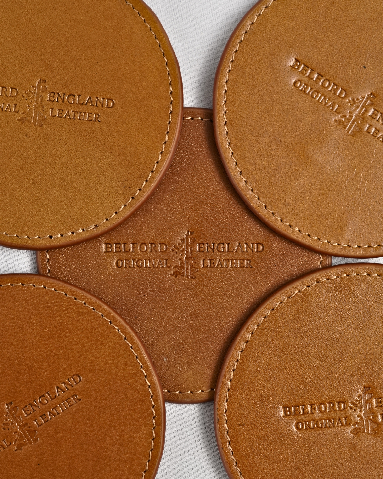 Niagara - Handcrafted Original Leather Coaster Set of 5  (Table Protector)  - Tan - Image 4
