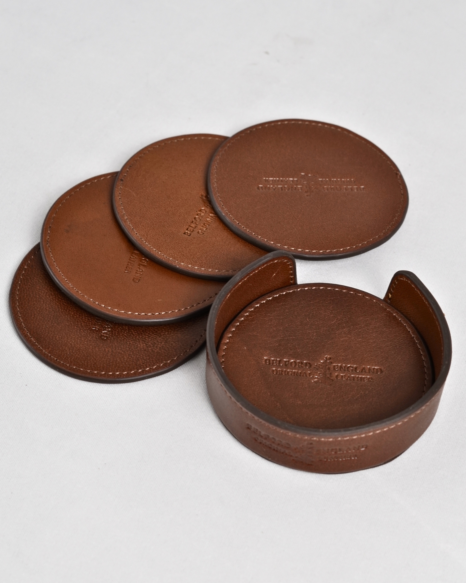 Niagara - Handcrafted Original Leather Coaster Set of 5  (Table Protector)  - Brown