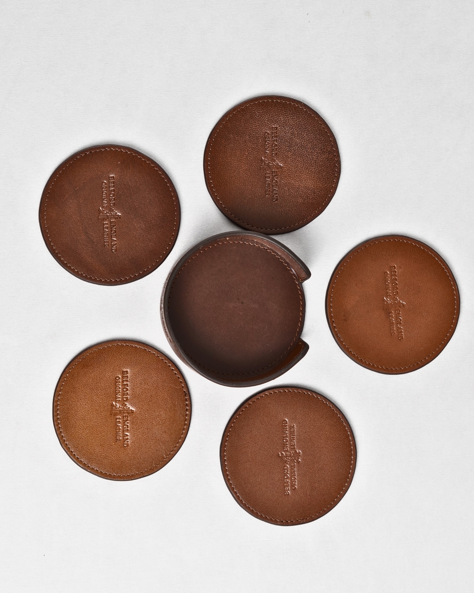 Niagara - Handcrafted Original Leather Coaster Set of 5  (Table Protector)  - Brown - Image 2