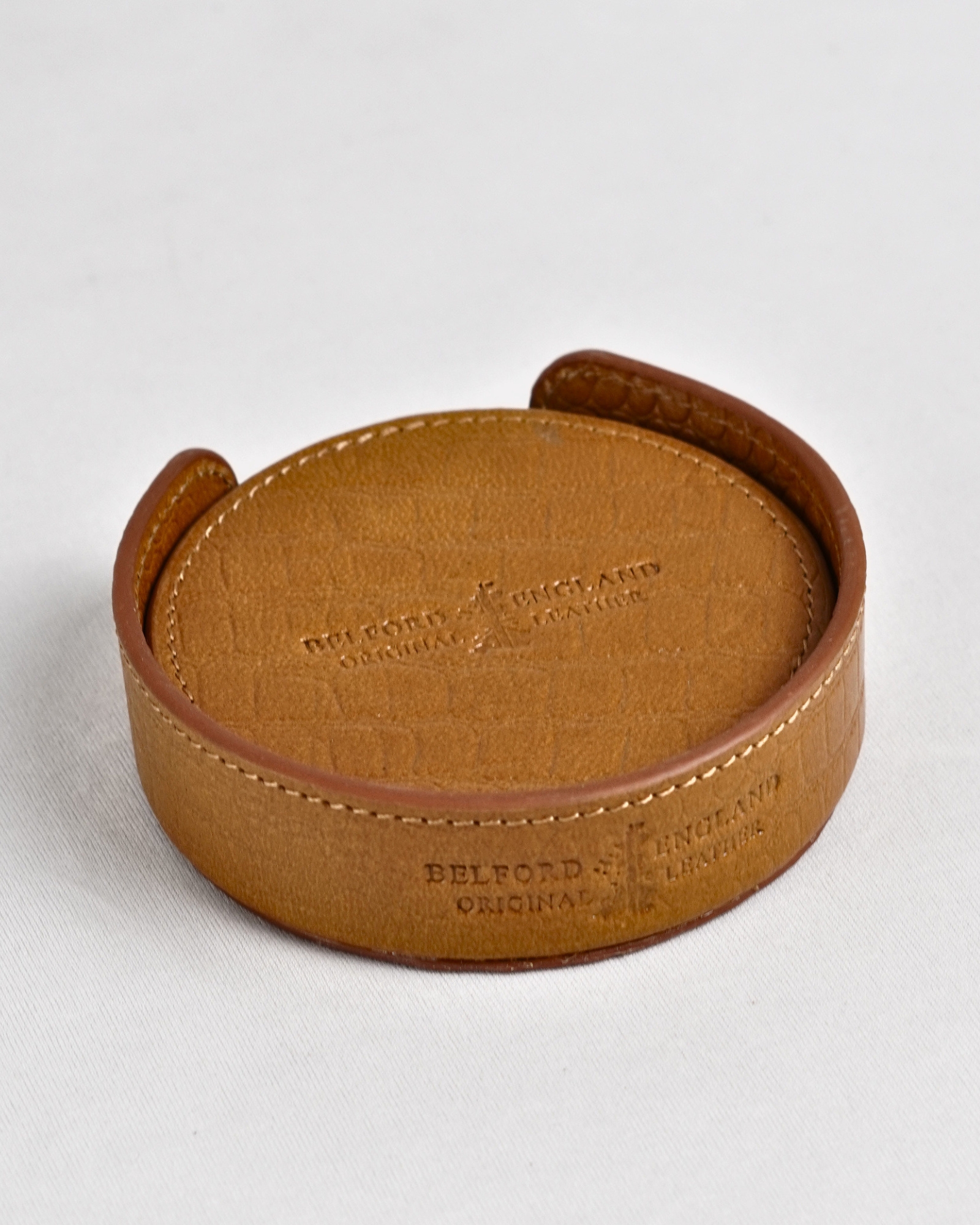 Niagara - Handcrafted Original Leather Coaster Set of 5  (Table Protector)  - Croco Tan - Image 2