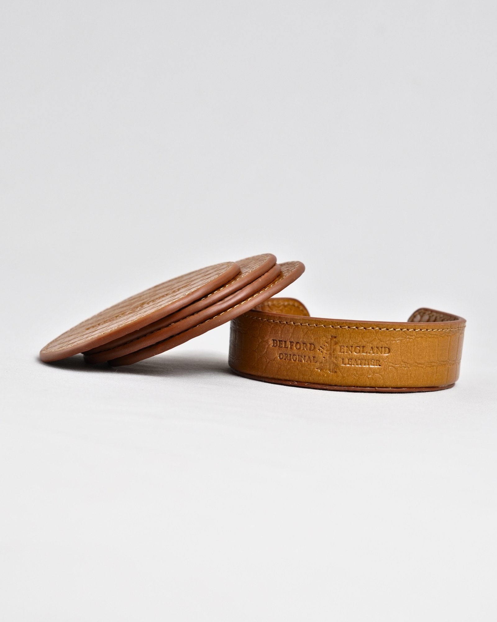 Niagara - Handcrafted Original Leather Coaster Set of 5  (Table Protector)  - Croco Tan - Image 3