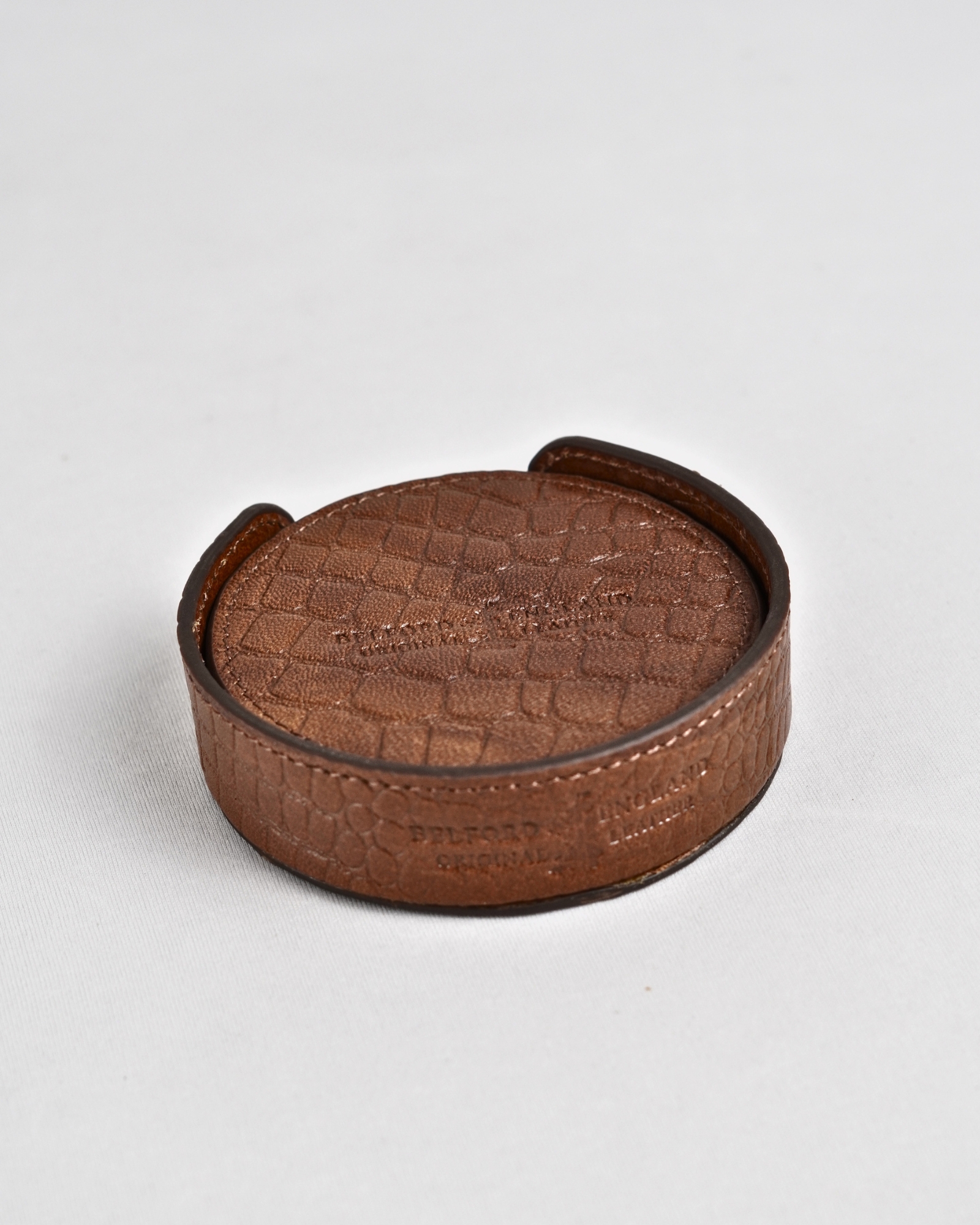 Niagara - Handcrafted Original Leather Coaster Set of 5  (Table Protector)  - Croco Brown