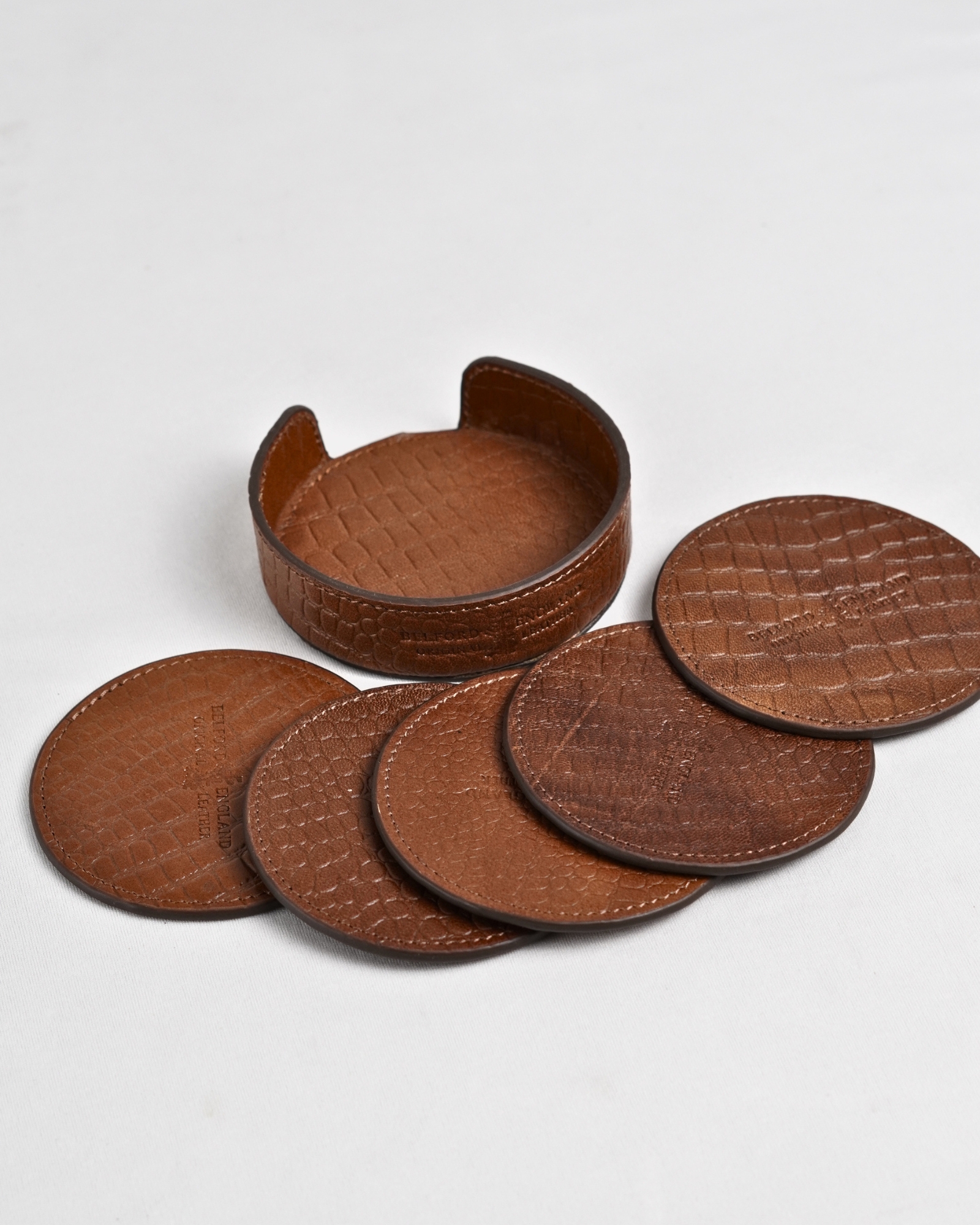 Niagara - Handcrafted Original Leather Coaster Set of 5  (Table Protector)  - Croco Brown - Image 2