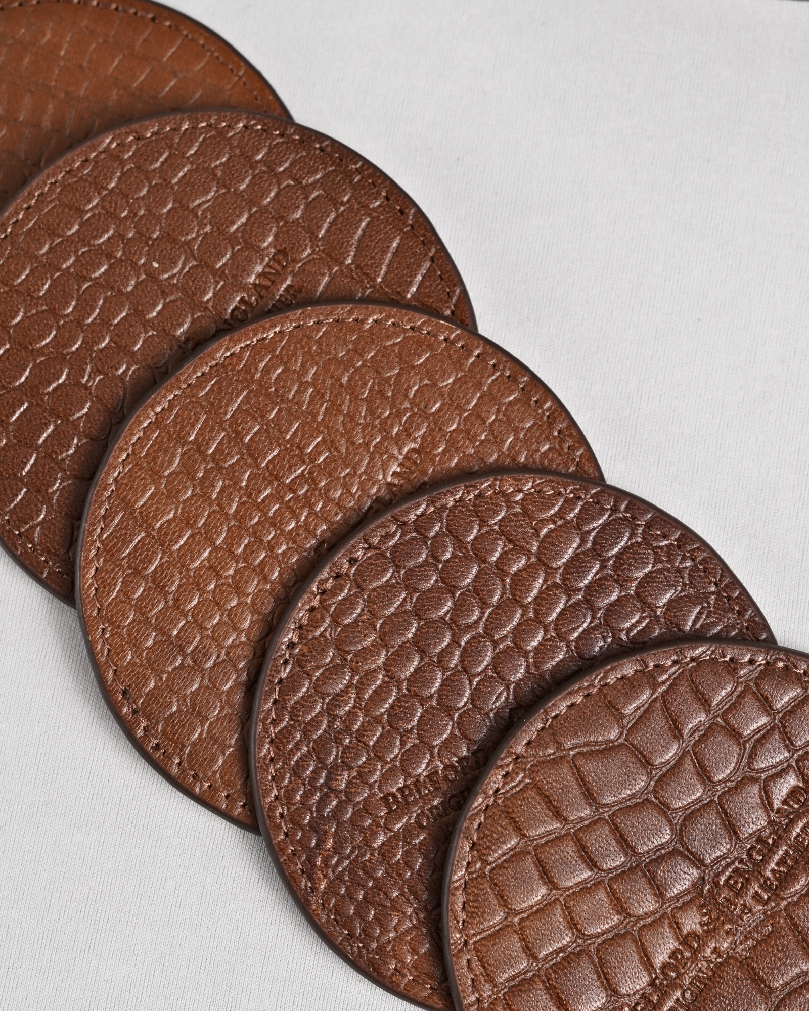 Niagara - Handcrafted Original Leather Coaster Set of 5  (Table Protector)  - Croco Brown - Image 3