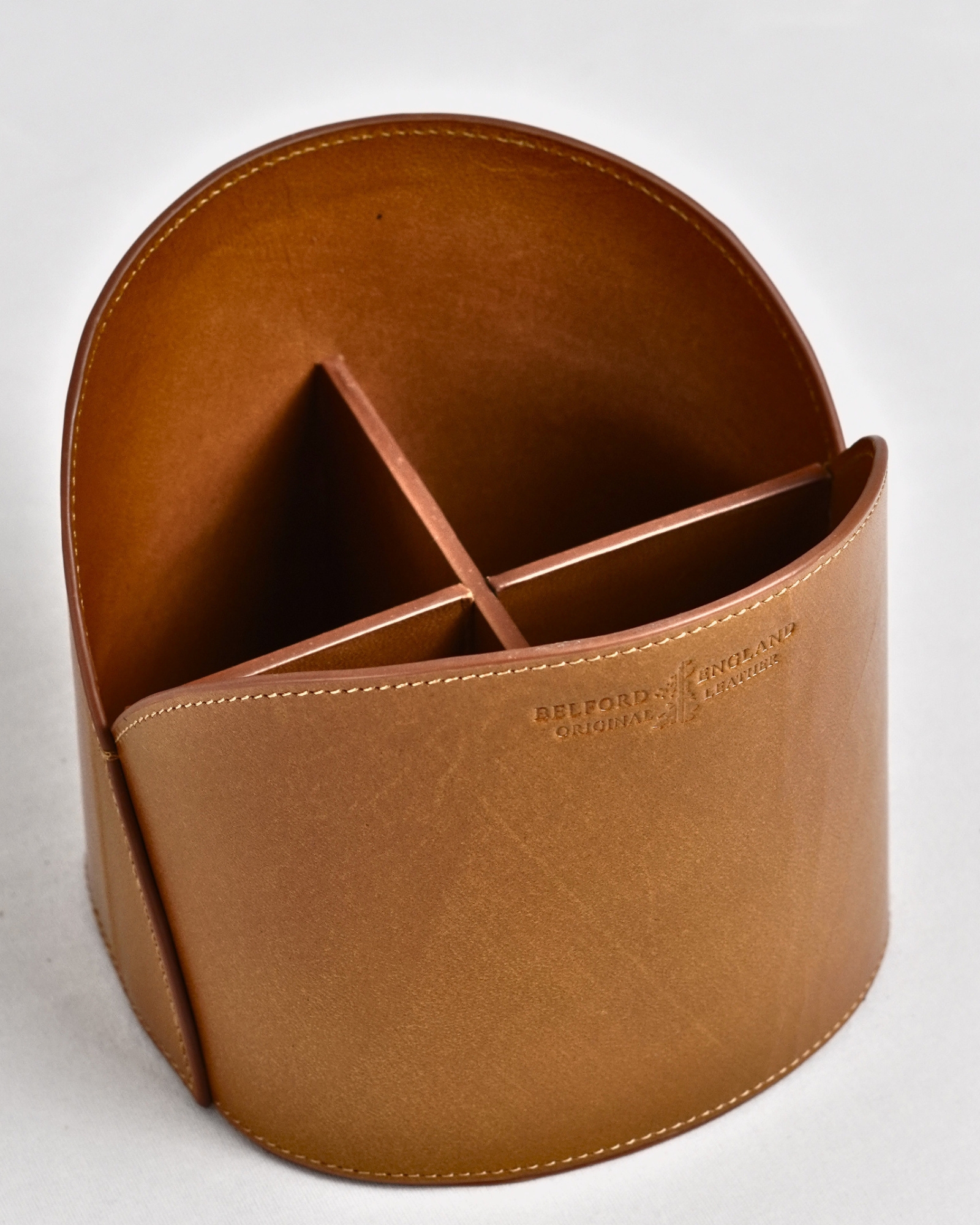 Artisan Handcrafted Original Leather  (Desk Organizer / Pen Stand)  4-Section Tan - Image 4