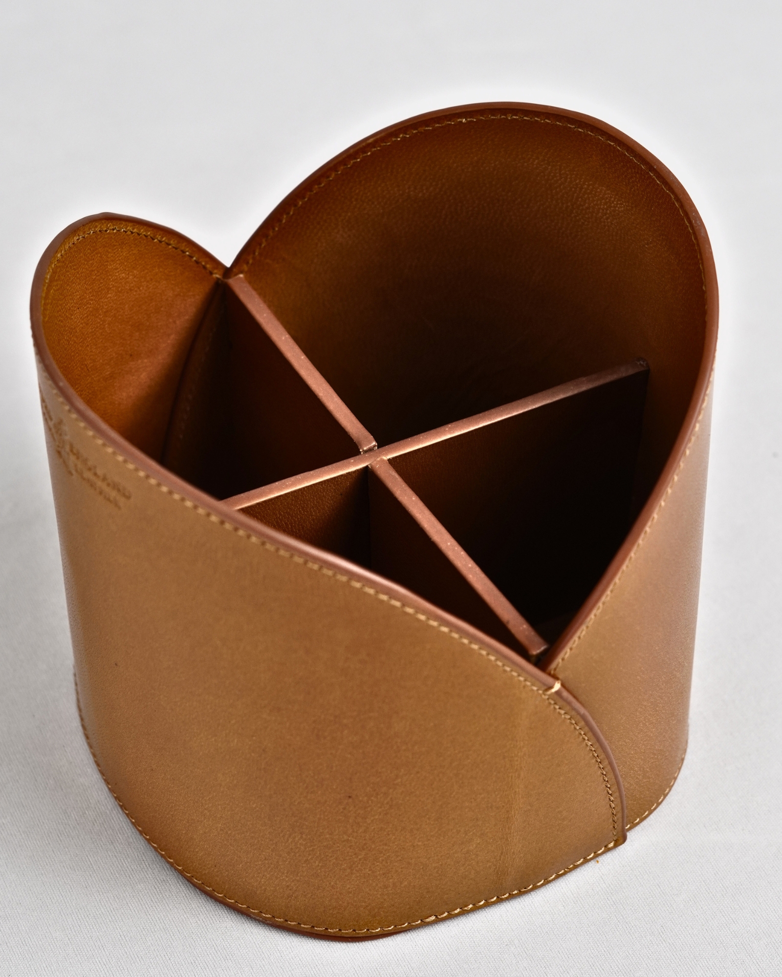 Artisan Handcrafted Original Leather  (Desk Organizer / Pen Stand)  4-Section Tan - Image 6