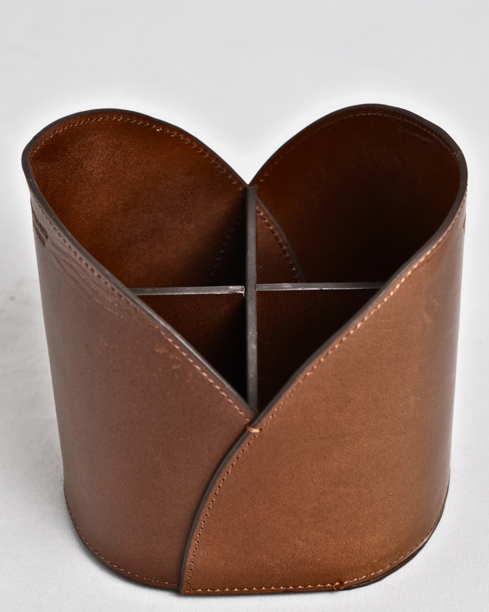 Artisan Handcrafted Original Leather  (Desk Organizer / Pen Stand)  4-Section Brown