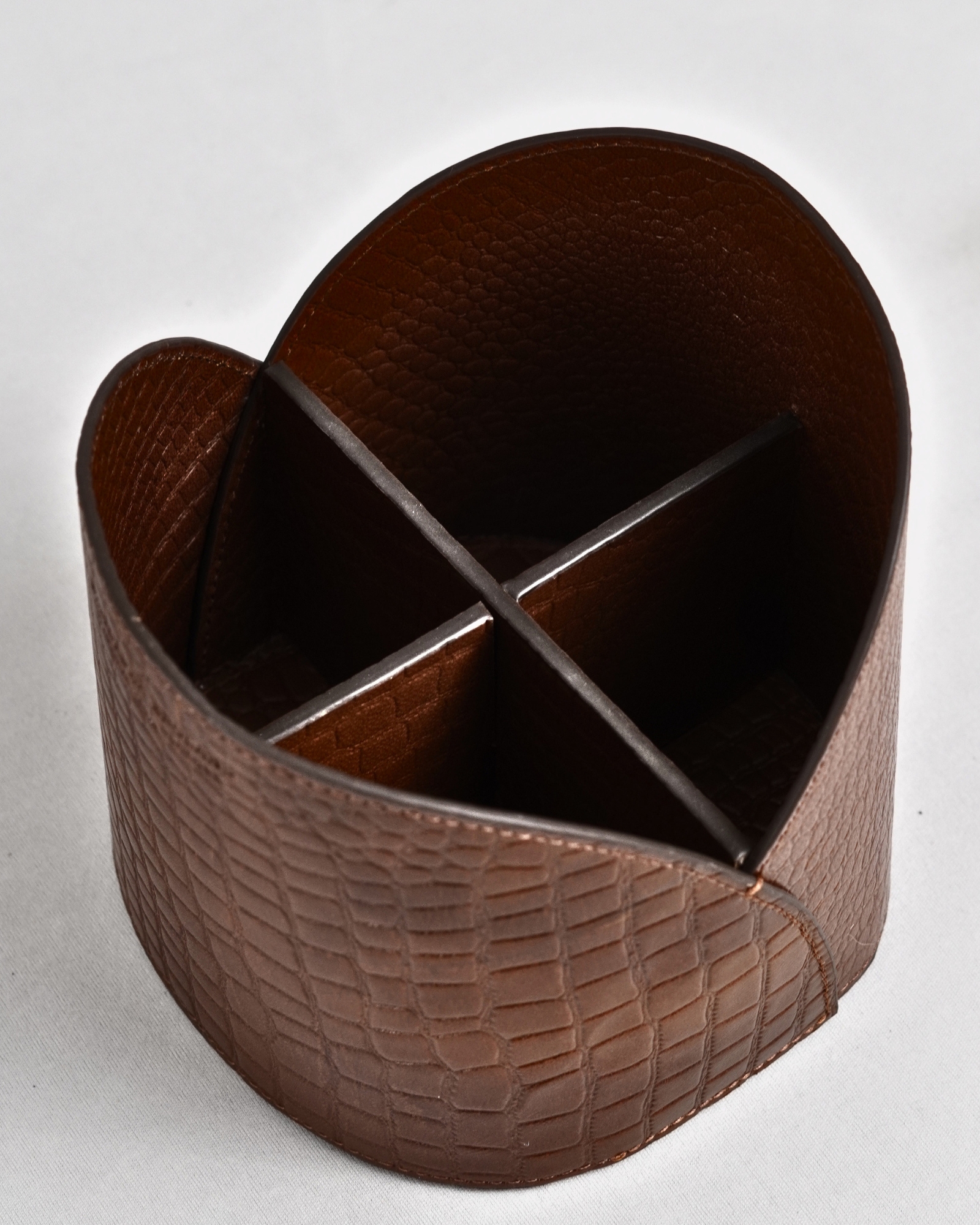 Artisan Handcrafted Original Leather  (Desk Organizer / Pen Stand)  4-Section Croco Brown