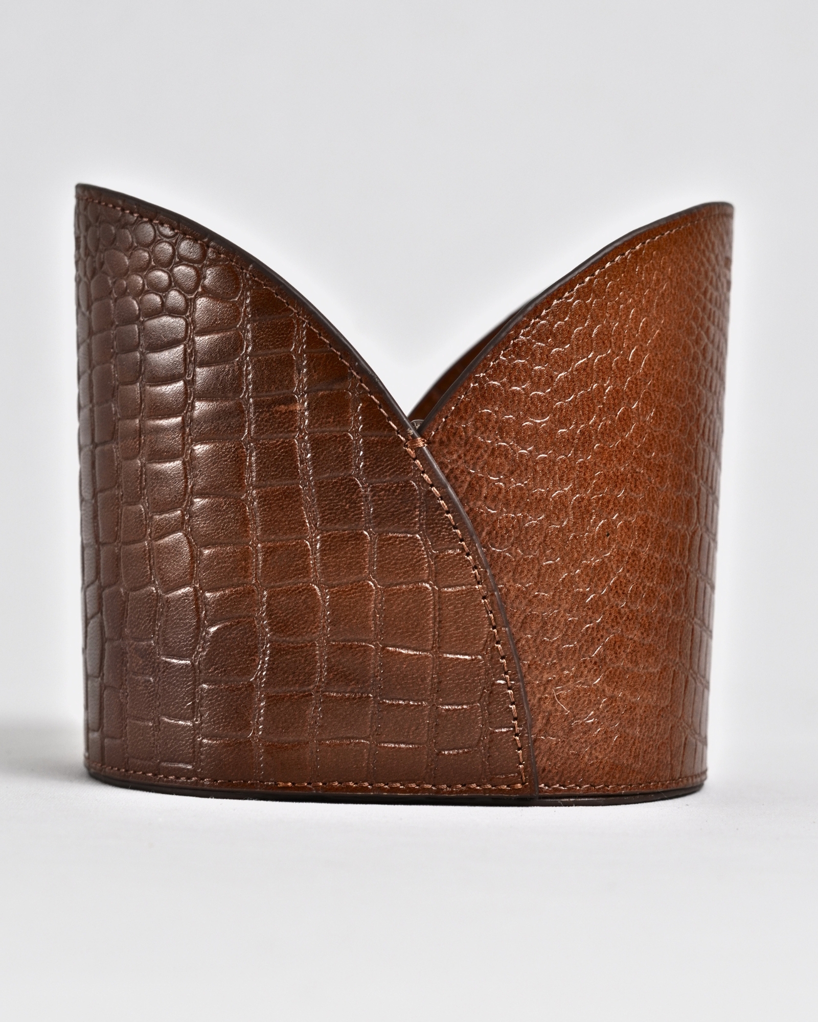 Artisan Handcrafted Original Leather  (Desk Organizer / Pen Stand)  4-Section Croco Brown - Image 3