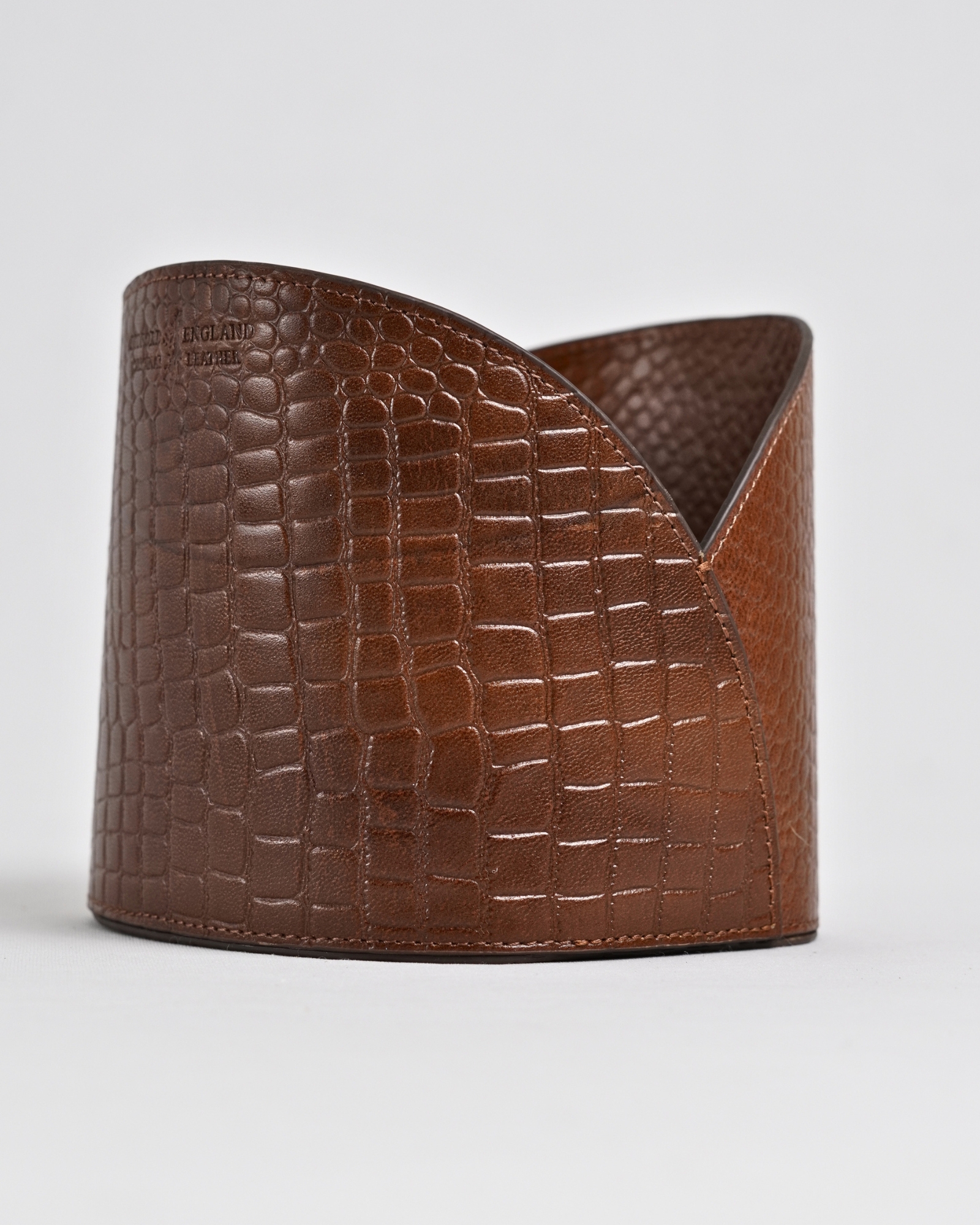 Artisan Handcrafted Original Leather  (Desk Organizer / Pen Stand)  4-Section Croco Brown - Image 4