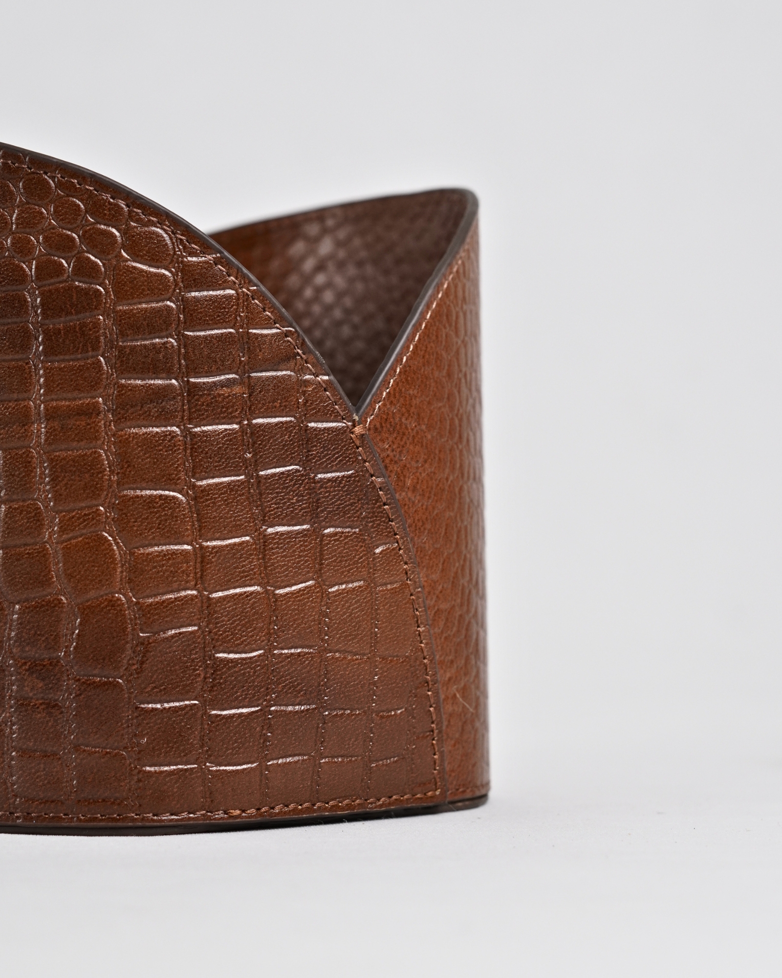 Artisan Handcrafted Original Leather  (Desk Organizer / Pen Stand)  4-Section Croco Brown - Image 5