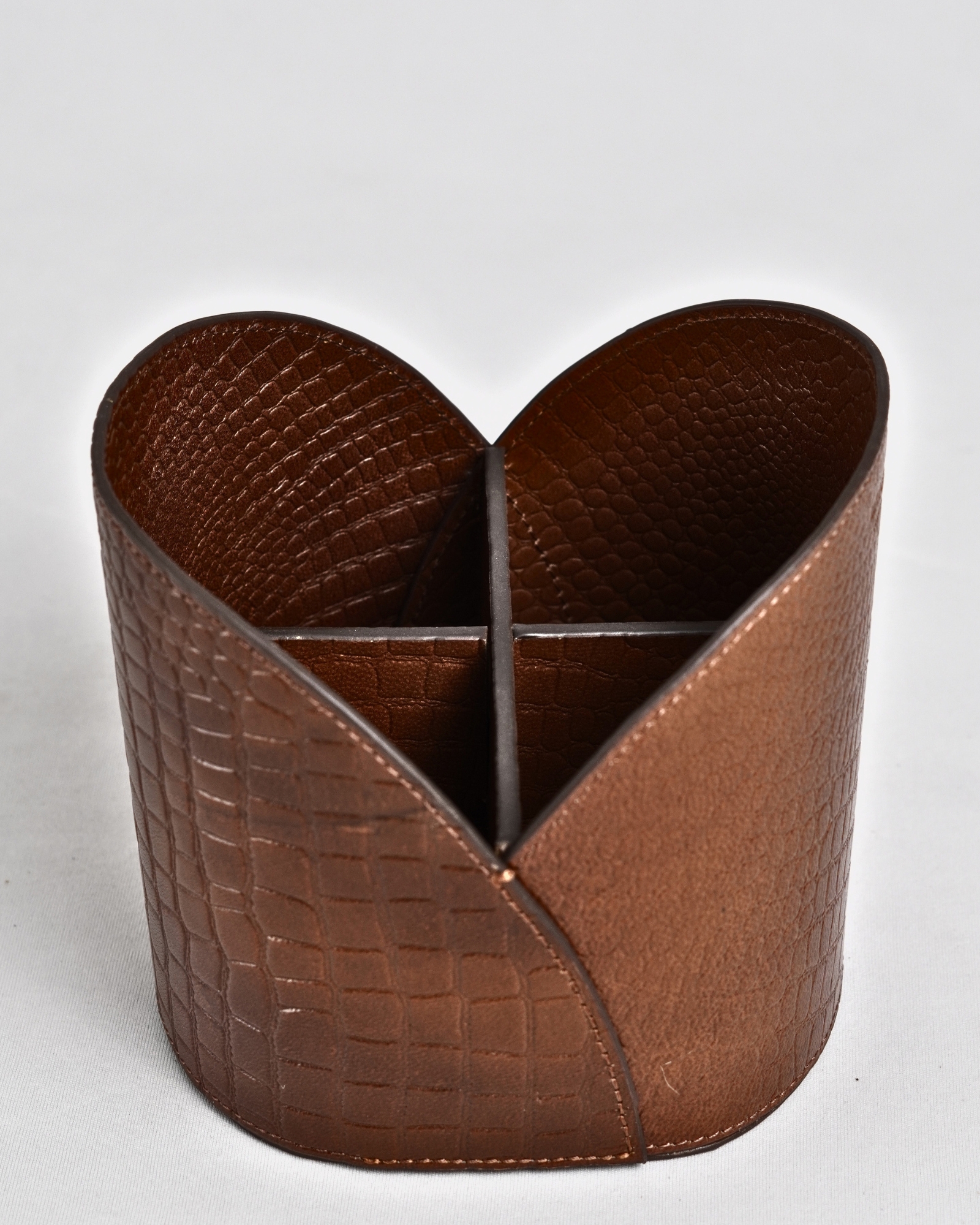 Artisan Handcrafted Original Leather  (Desk Organizer / Pen Stand)  4-Section Croco Brown - Image 6