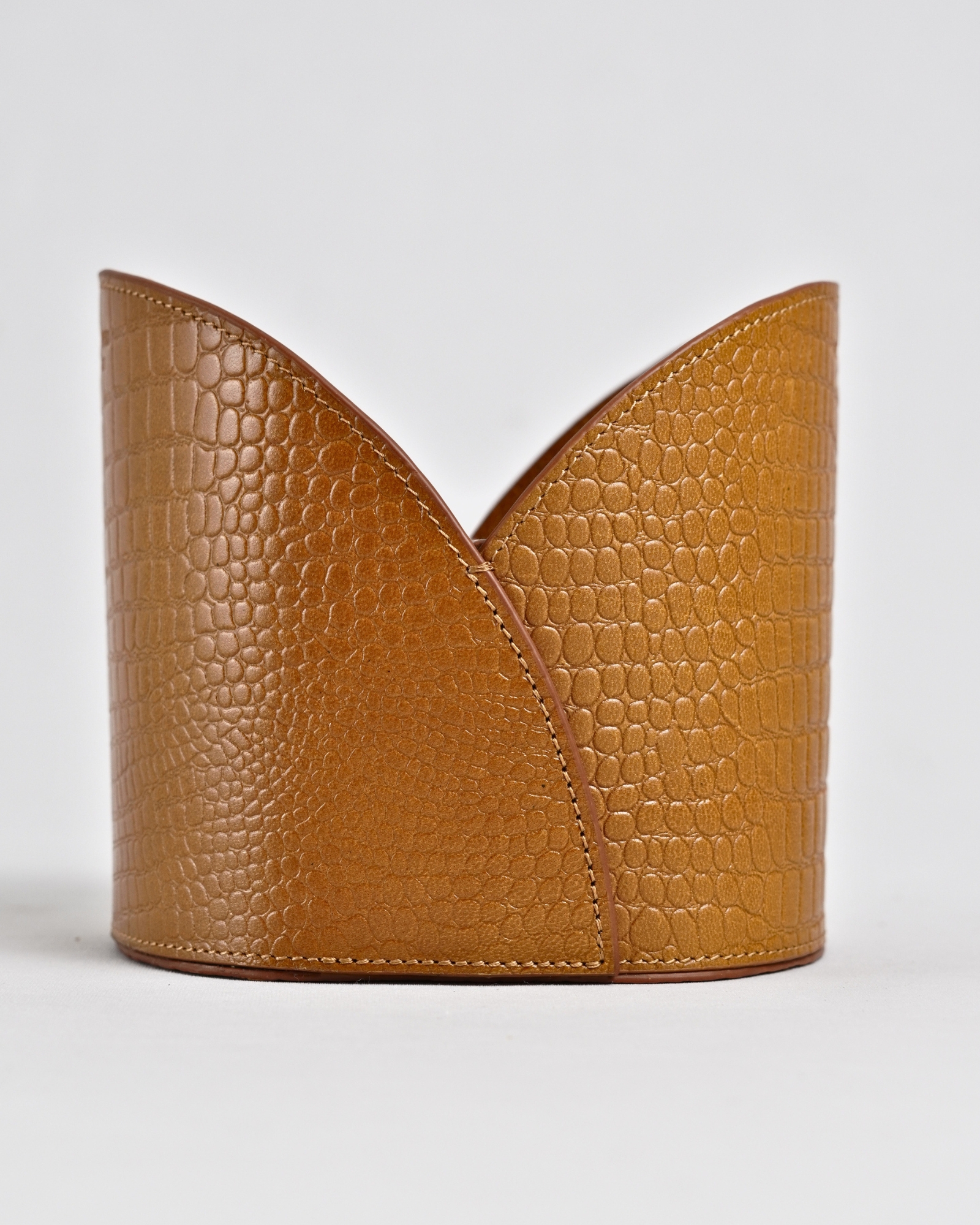 Artisan Handcrafted Original Leather  (Desk Organizer / Pen Stand)  4-Section  Croco Tan - Image 3