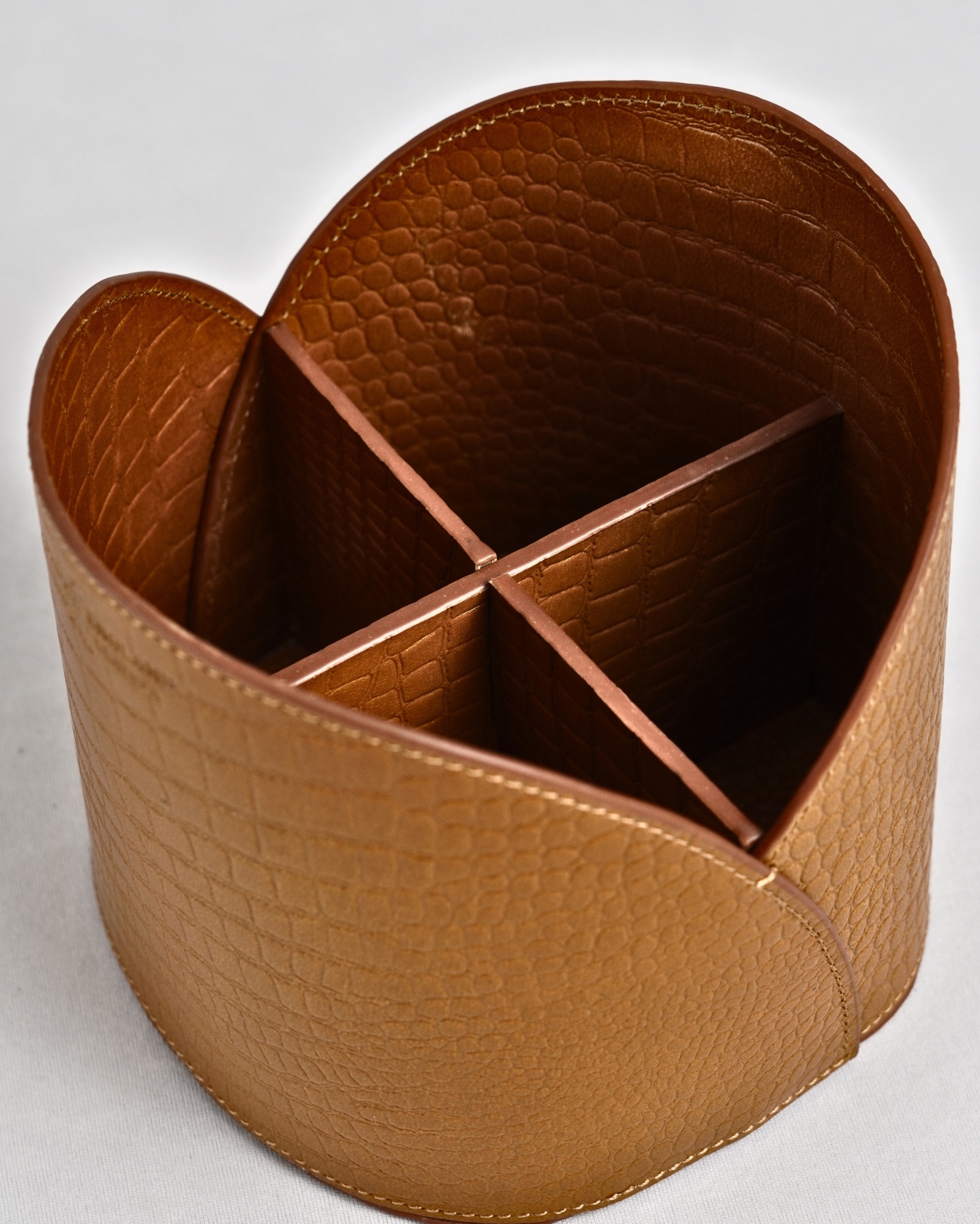 Artisan Handcrafted Original Leather  (Desk Organizer / Pen Stand)  4-Section  Croco Tan - Image 4