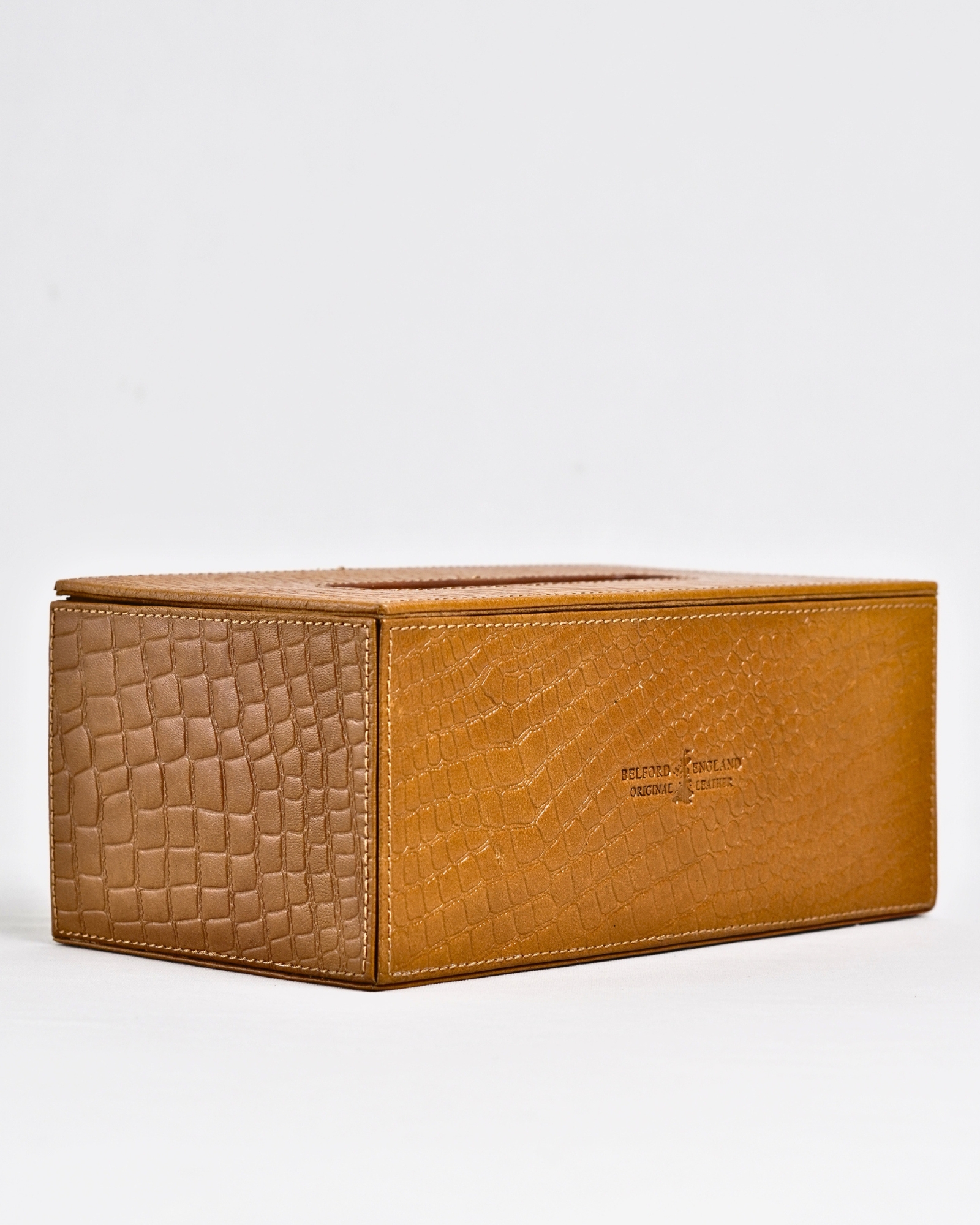 Hongkong Series - Hand Crafted Original Leather Tissue Box (Croco Tan) - Image 2