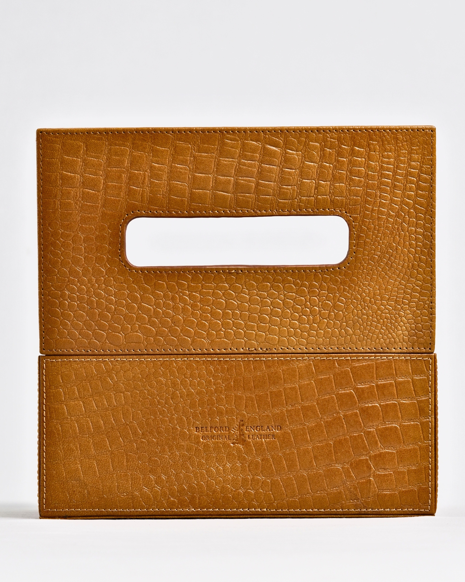 Hongkong Series - Hand Crafted Original Leather Tissue Box (Croco Tan) - Image 6