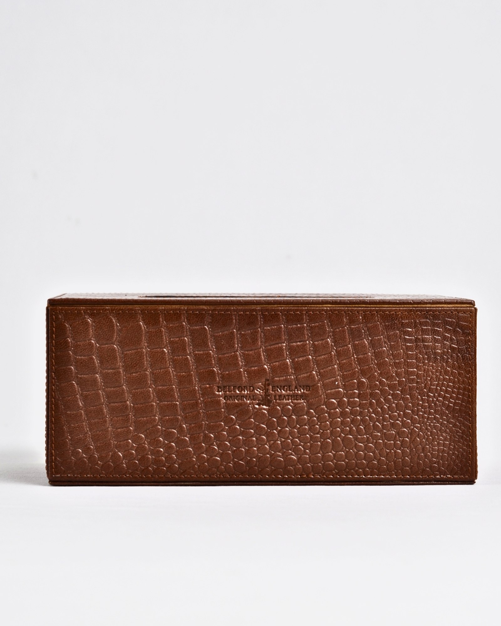 Hongkong Series  - Hand Crafted Original Leather Tissue Box (Croco Brown) - Image 3