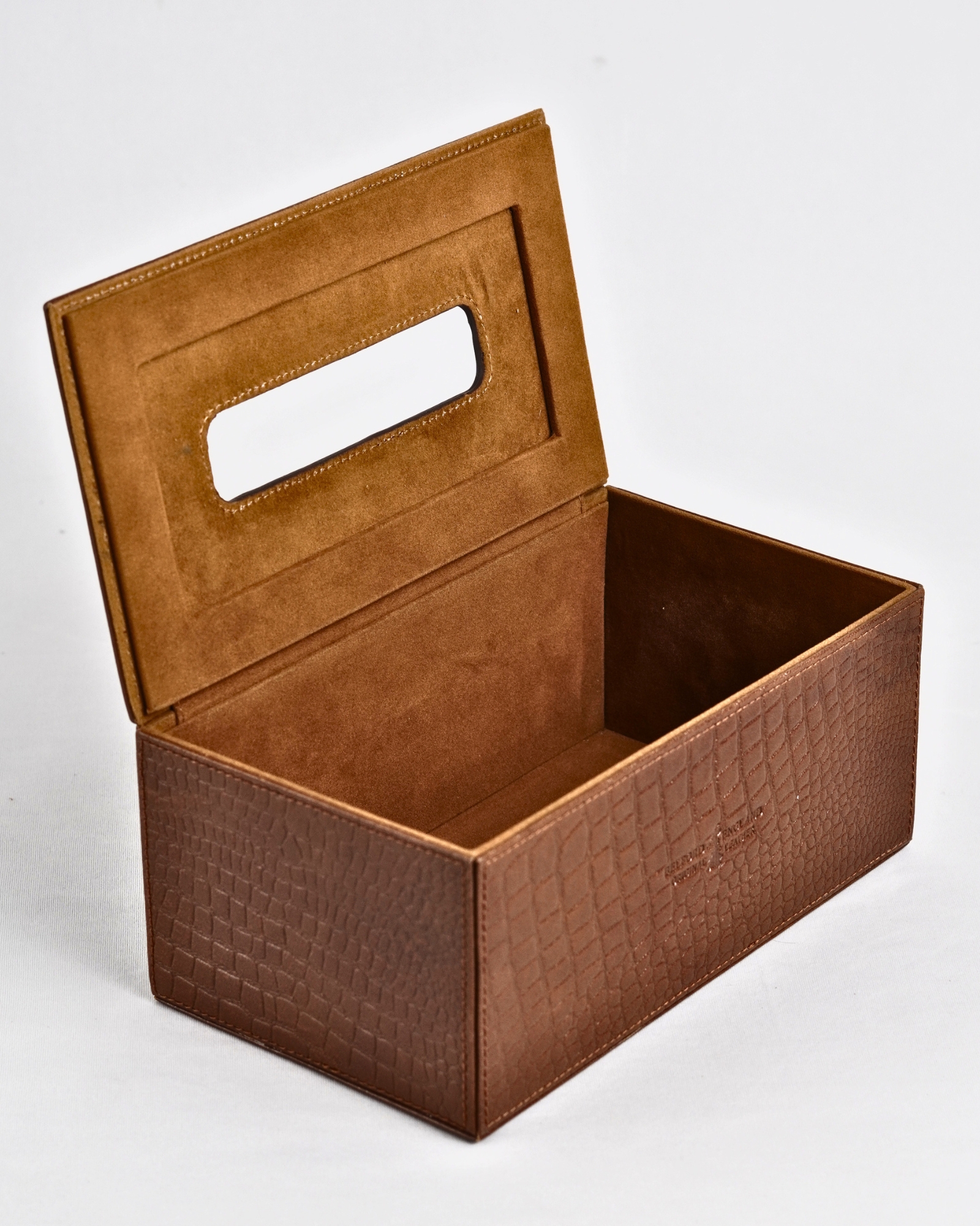 Hongkong Series  - Hand Crafted Original Leather Tissue Box (Croco Brown) - Image 2