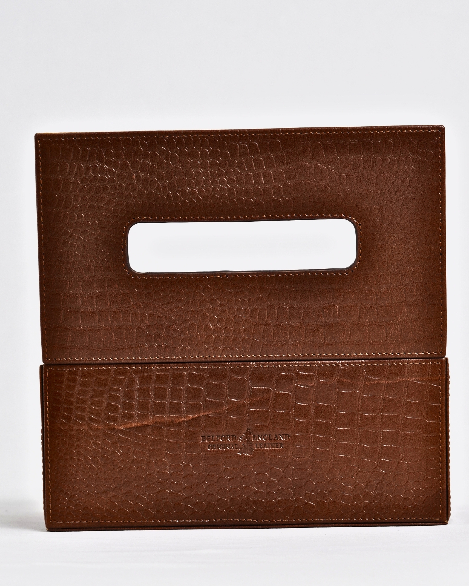 Hongkong Series  - Hand Crafted Original Leather Tissue Box (Croco Brown) - Image 5