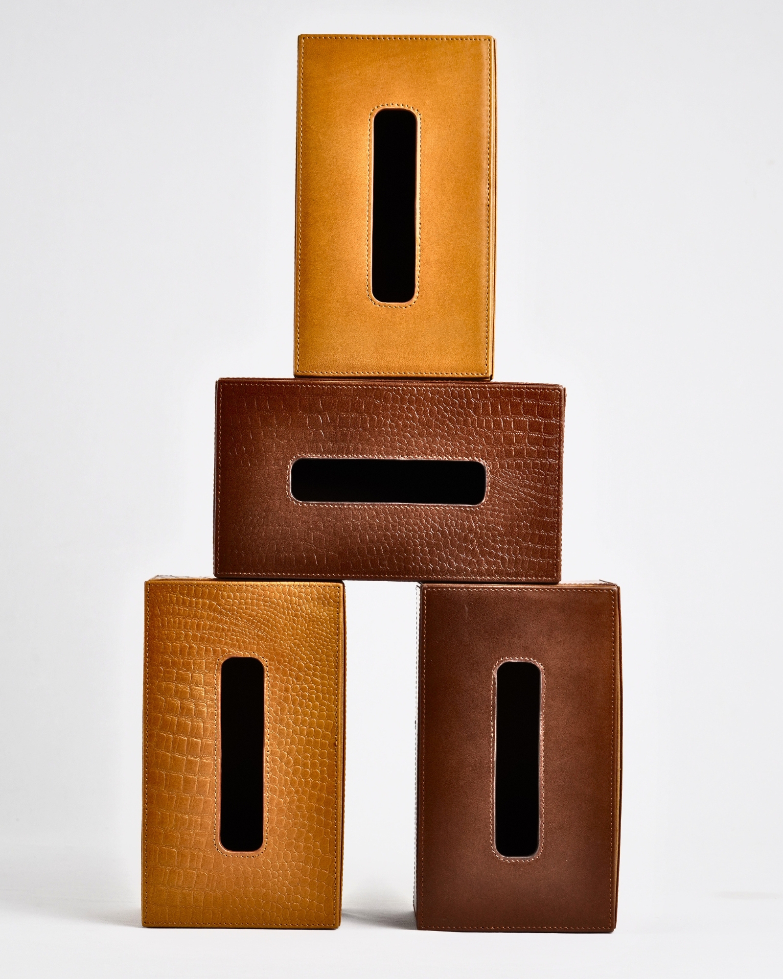 Hongkong Series  - Hand Crafted Original Leather Tissue Box (Croco Brown) - Image 9