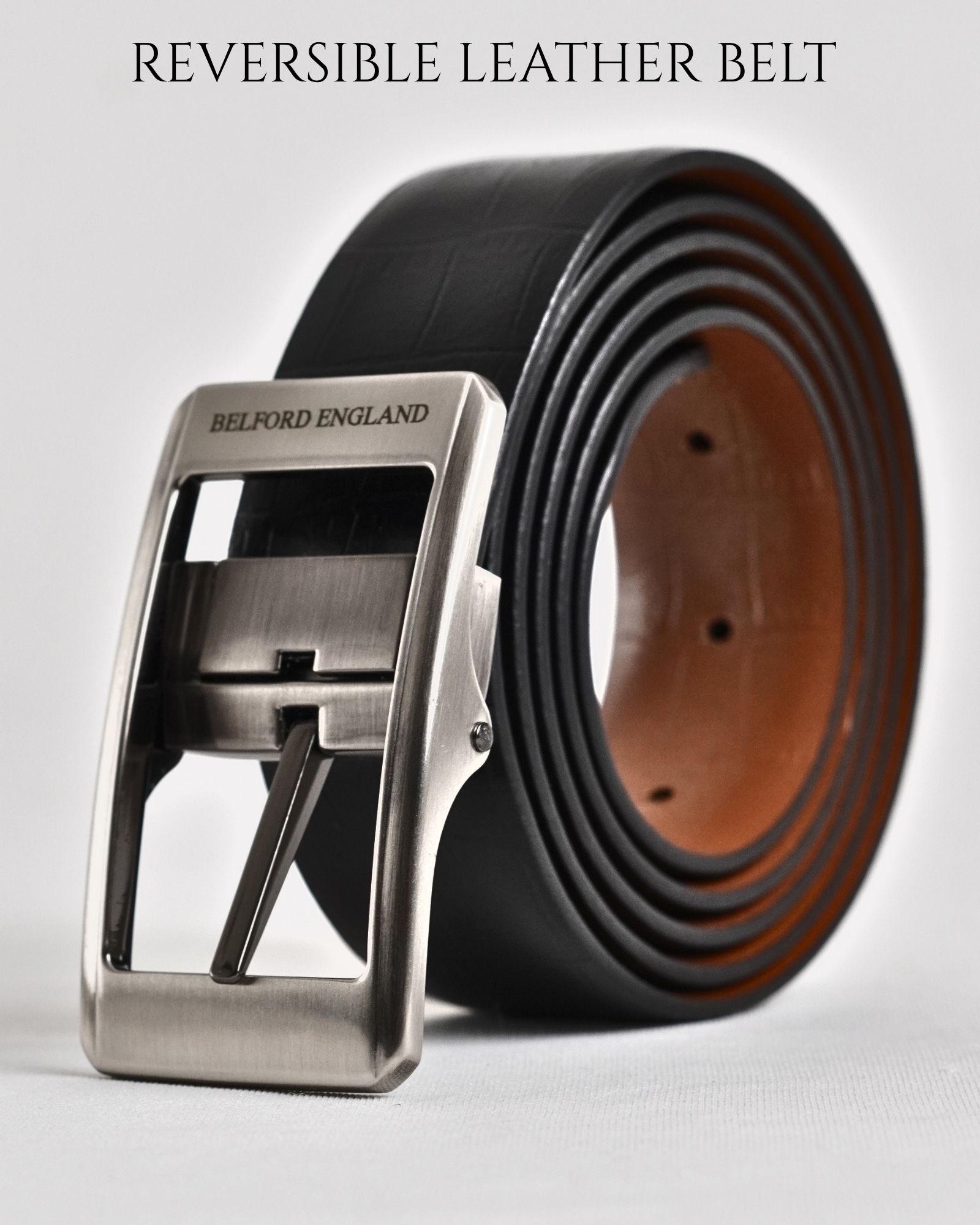 Georgia - Men's Original Leather Belt Reversible (Croco Black & Tan) - 28-44