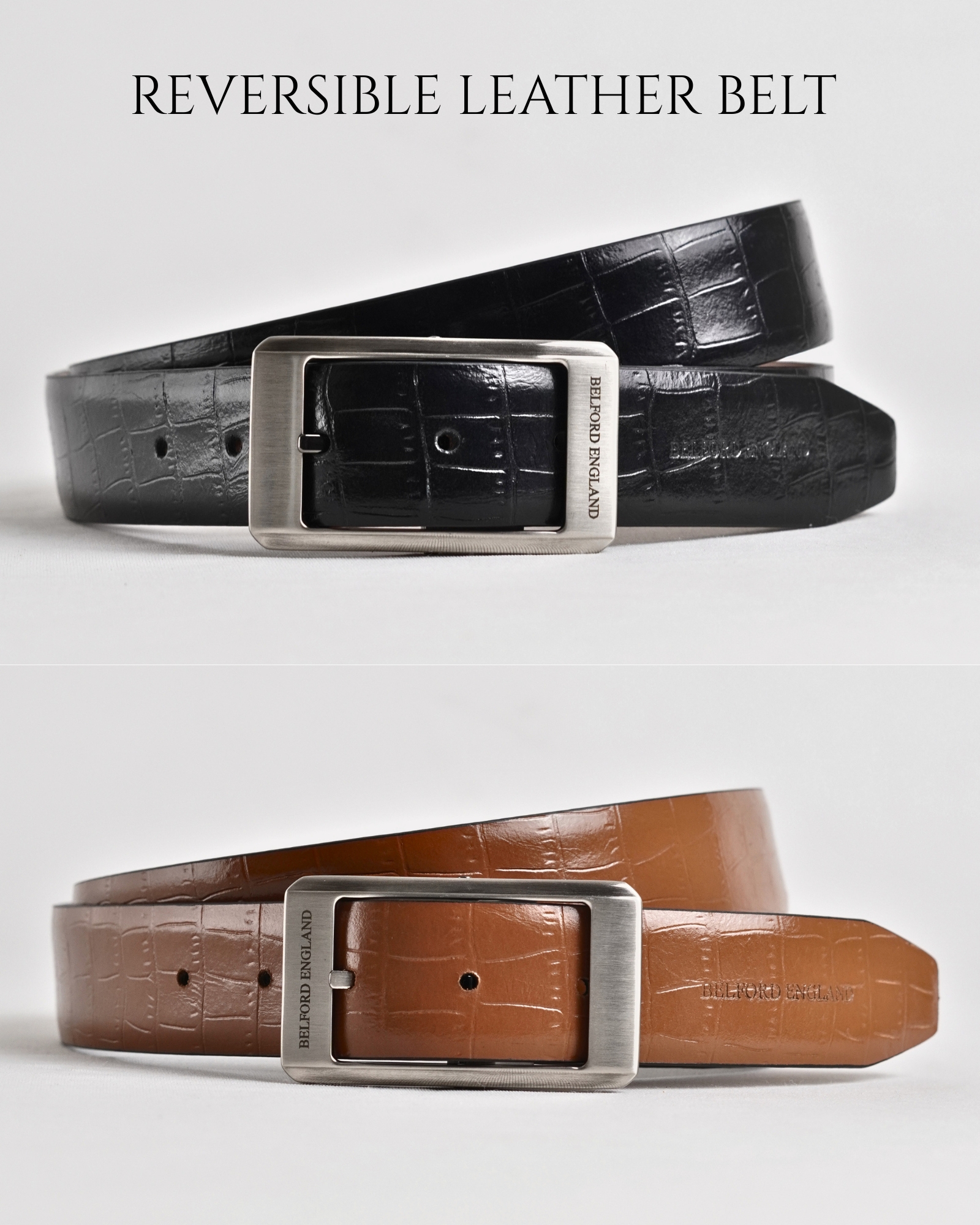 Georgia - Men's Original Leather Belt Reversible (Croco Black & Tan) - 28-44 - Image 2