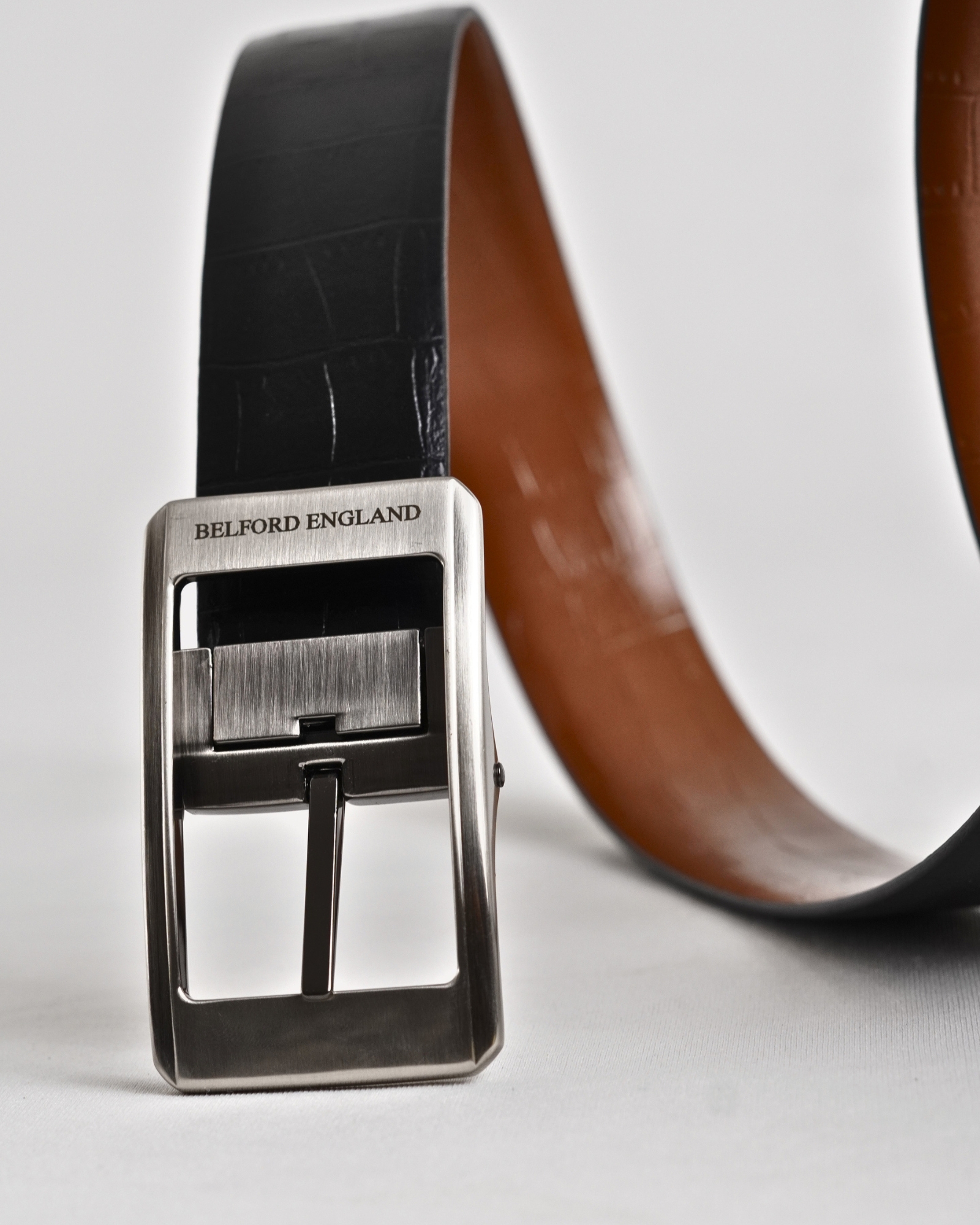 Georgia - Men's Original Leather Belt Reversible (Croco Black & Tan) - 28-44 - Image 7