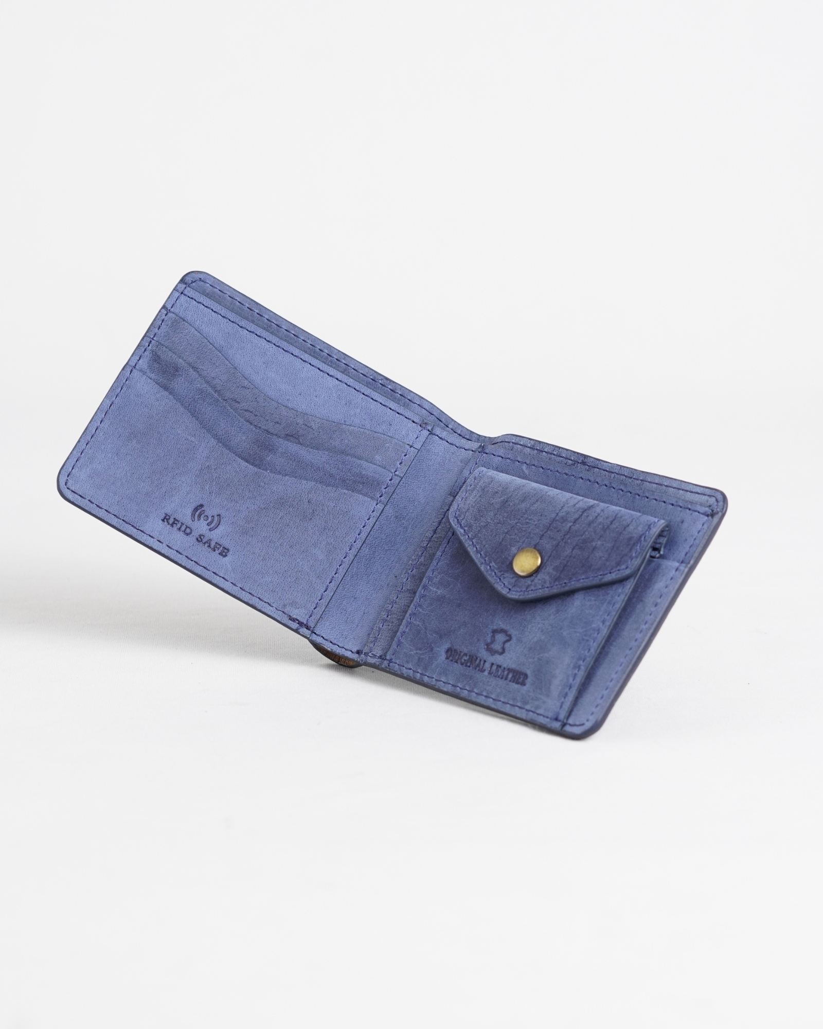 Broadway  (Sleek Series) - Men’s Original Leather Wallet (Rugged Blue) - Image 6