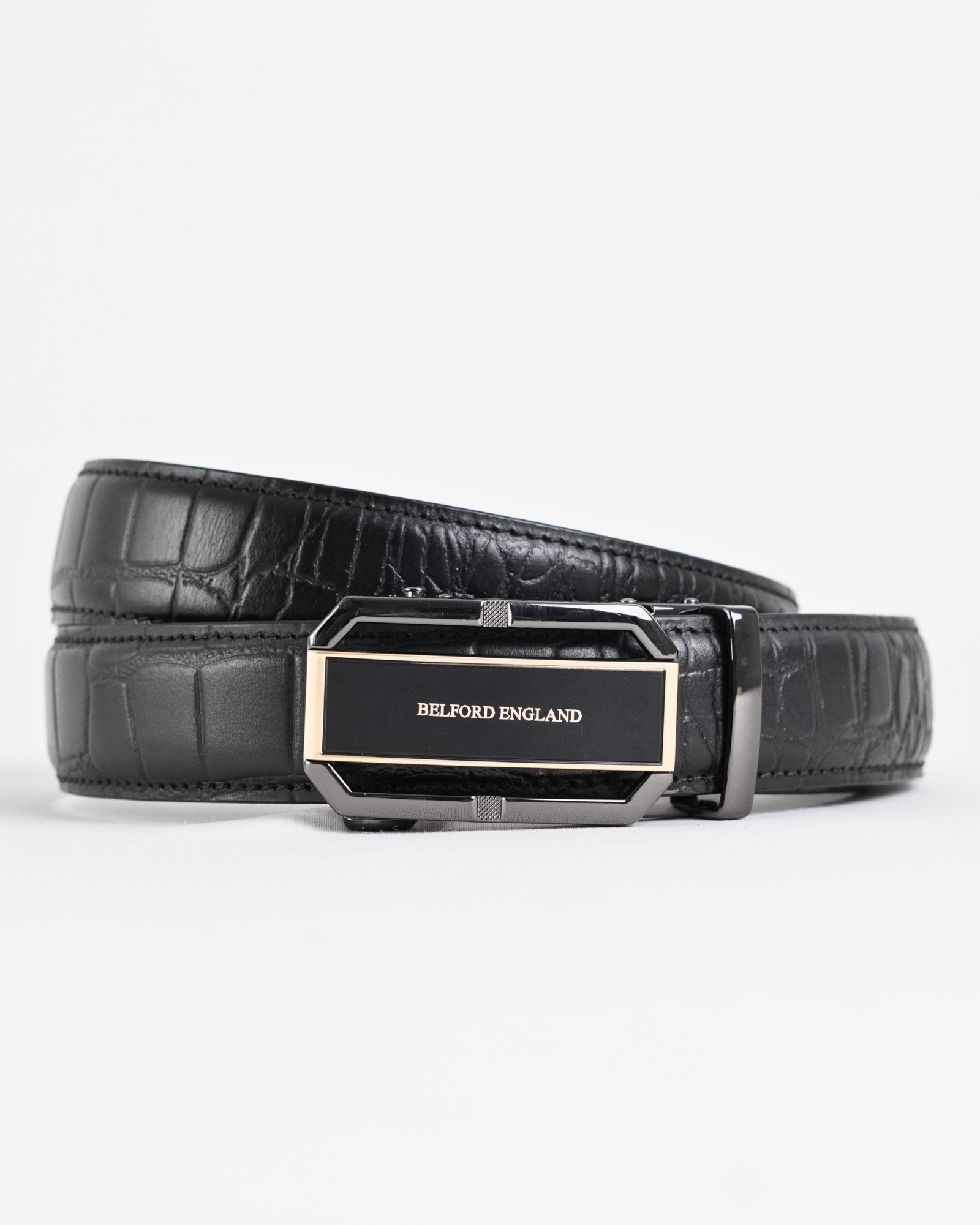 Paris Men's Original Leather Autolock Belt  (Croco Black) - 28-44