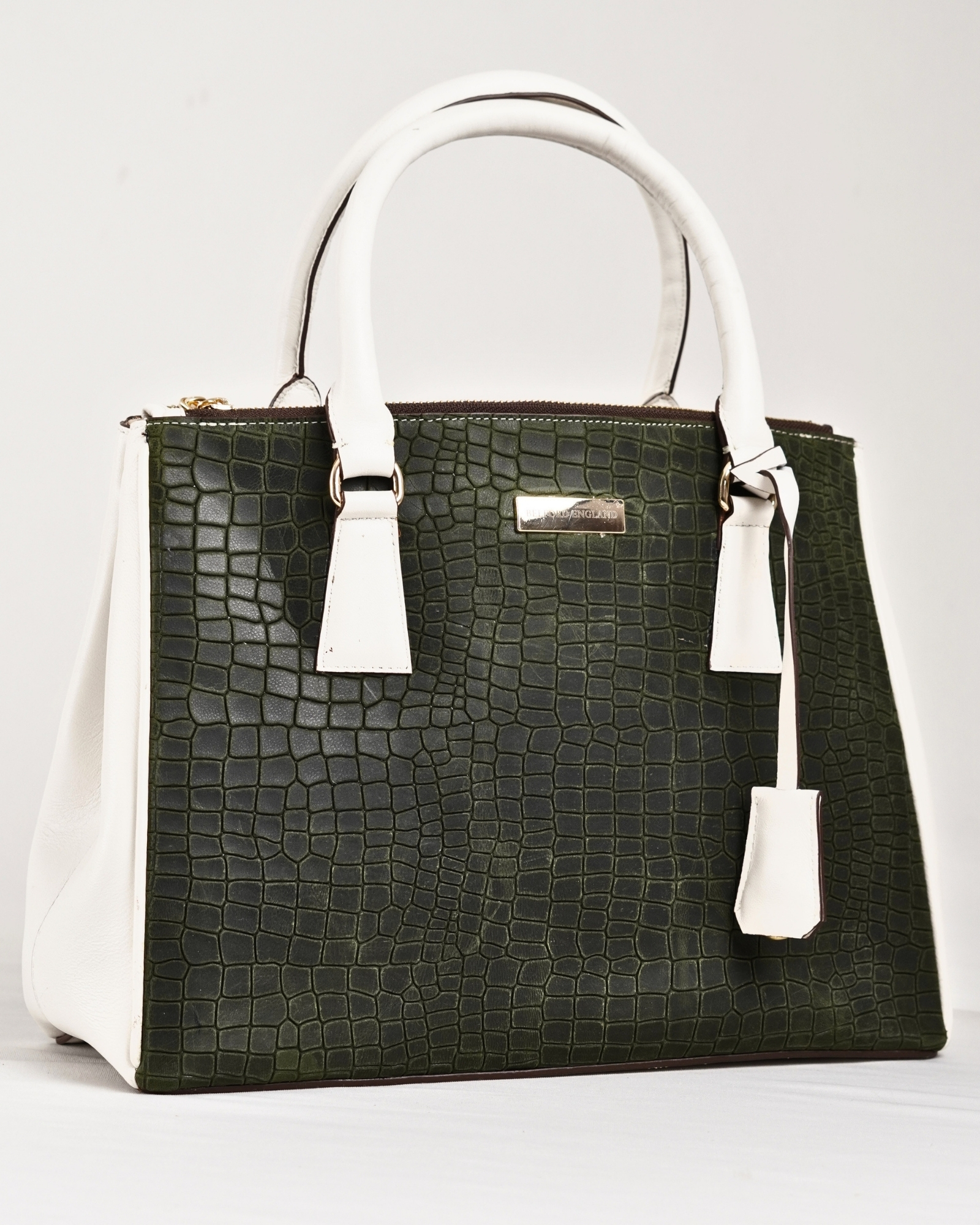 Mia - Women's Original Leather Handbag (Forest Green /Cream)
