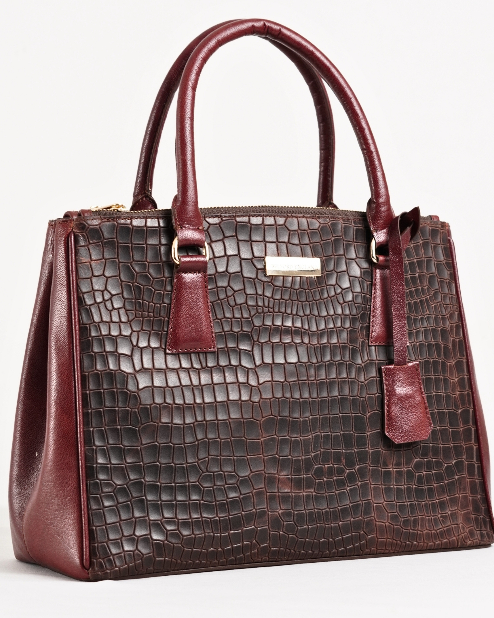 Mia - Women's Original Leather Handbag (Croco Cherry Blend)
