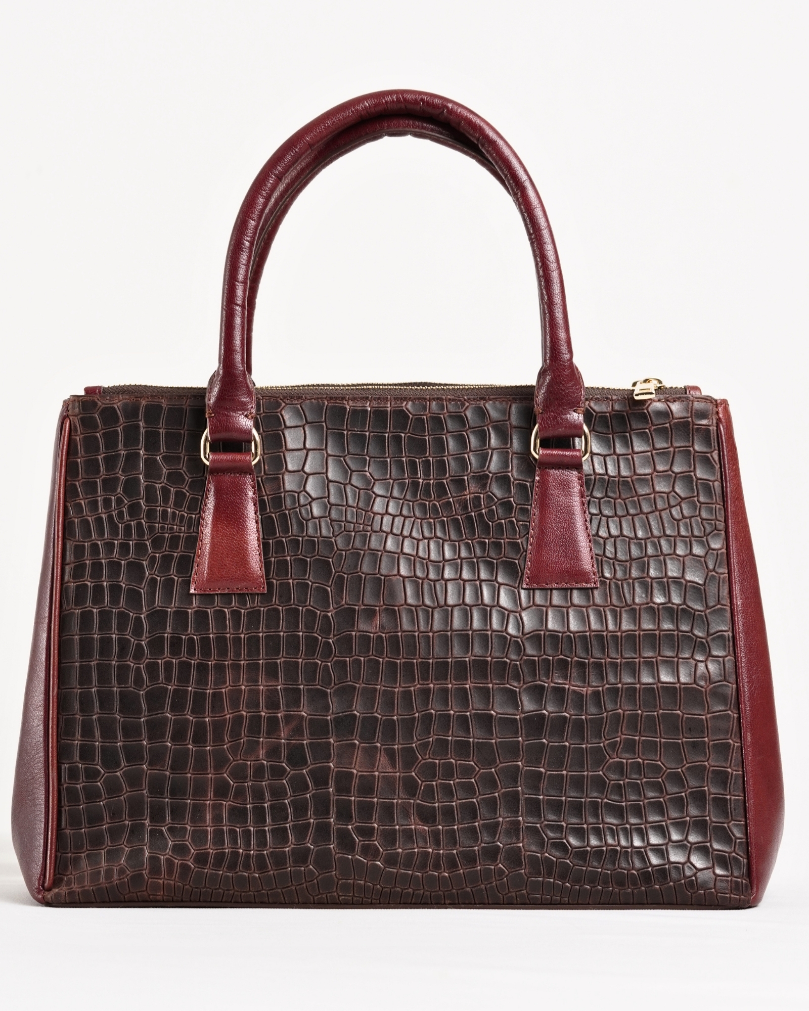 Mia - Women's Original Leather Handbag (Croco Cherry Blend) - Image 2