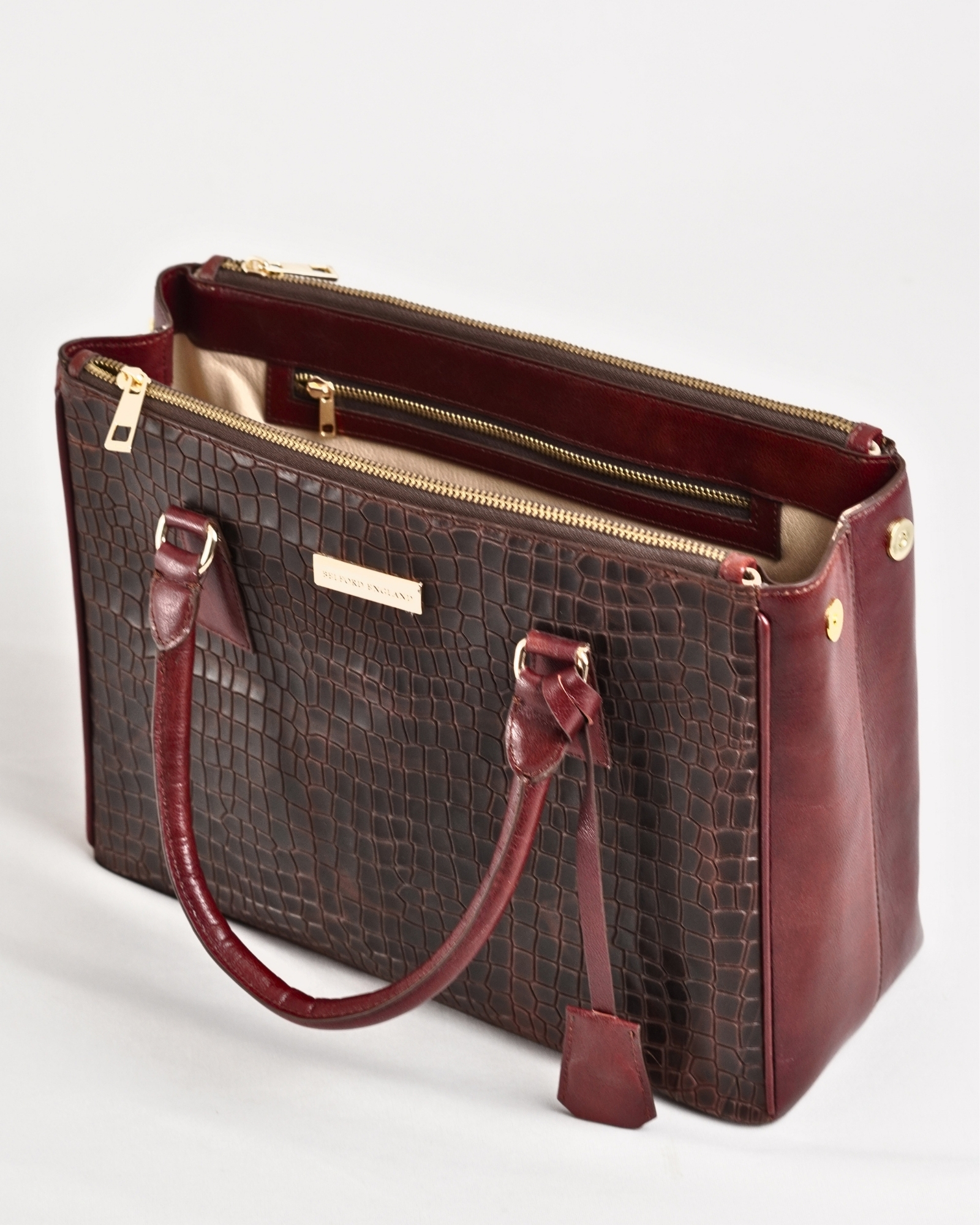 Mia - Women's Original Leather Handbag (Croco Cherry Blend) - Image 4