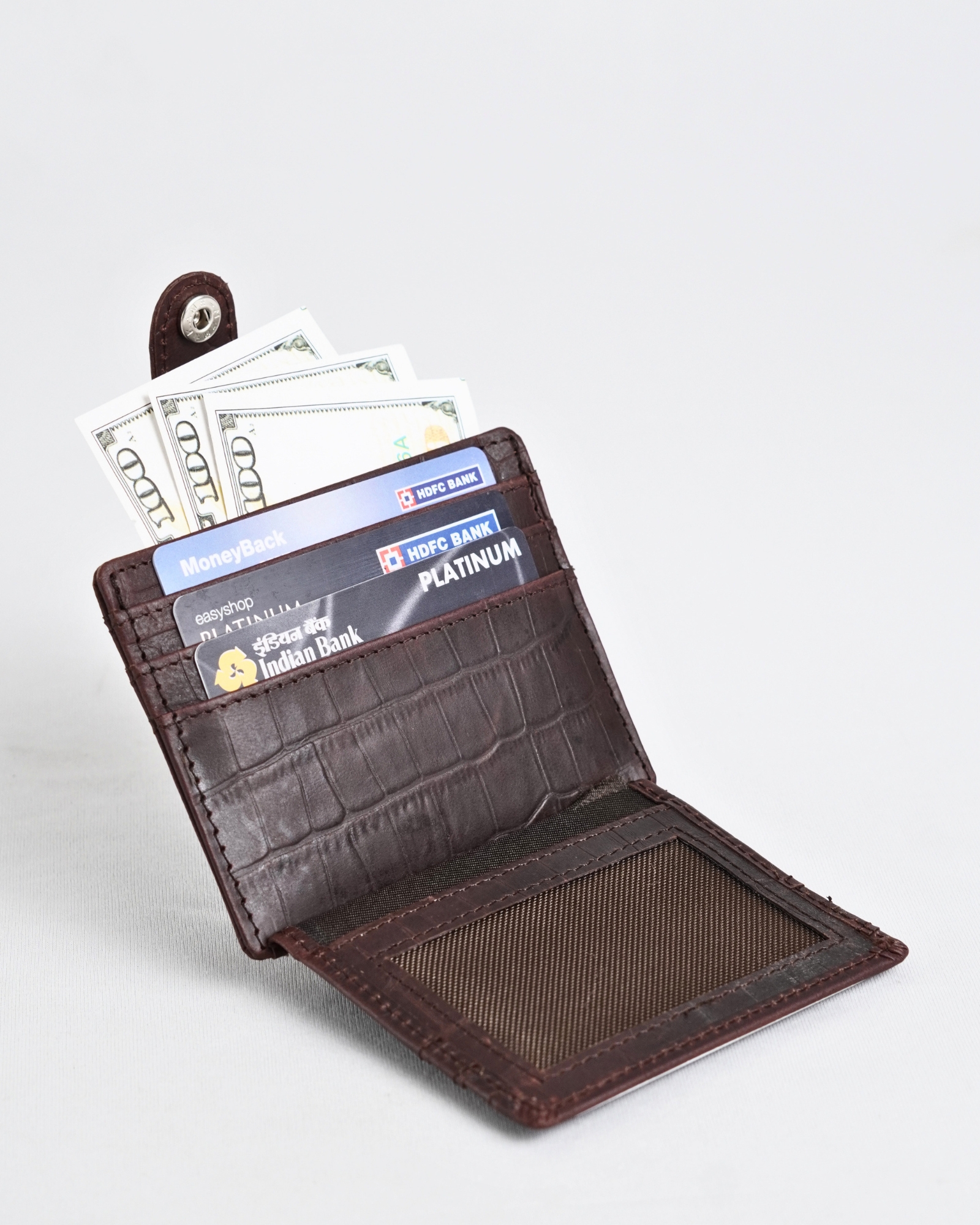 Chicago -  Men’s Original Leather Sleek Wallet - 10 Card Slots + Cash Holder  (Croco Rugged Brown) - Image 3