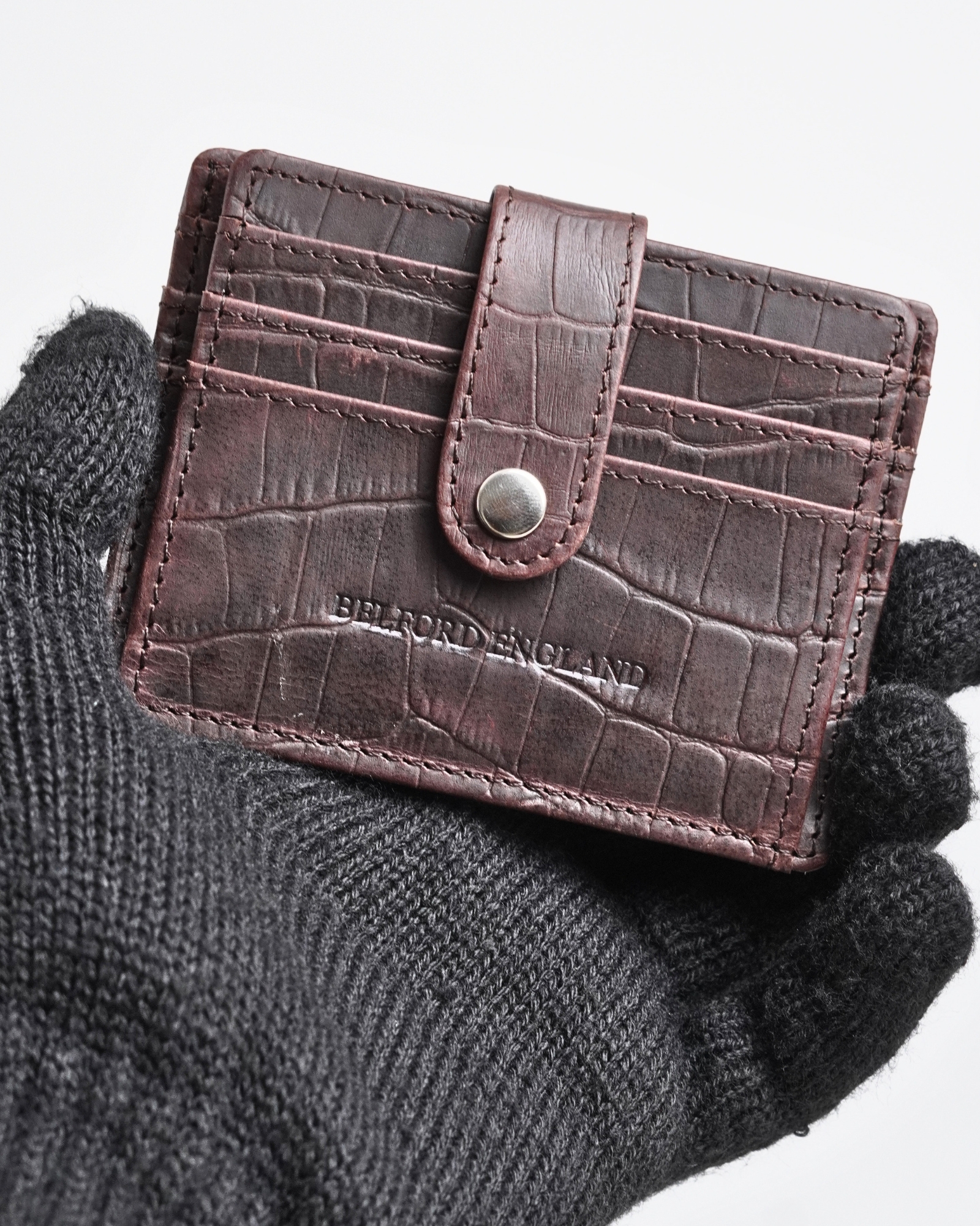 Chicago -  Men’s Original Leather Sleek Wallet - 10 Card Slots + Cash Holder  (Croco Rugged Brown) - Image 6