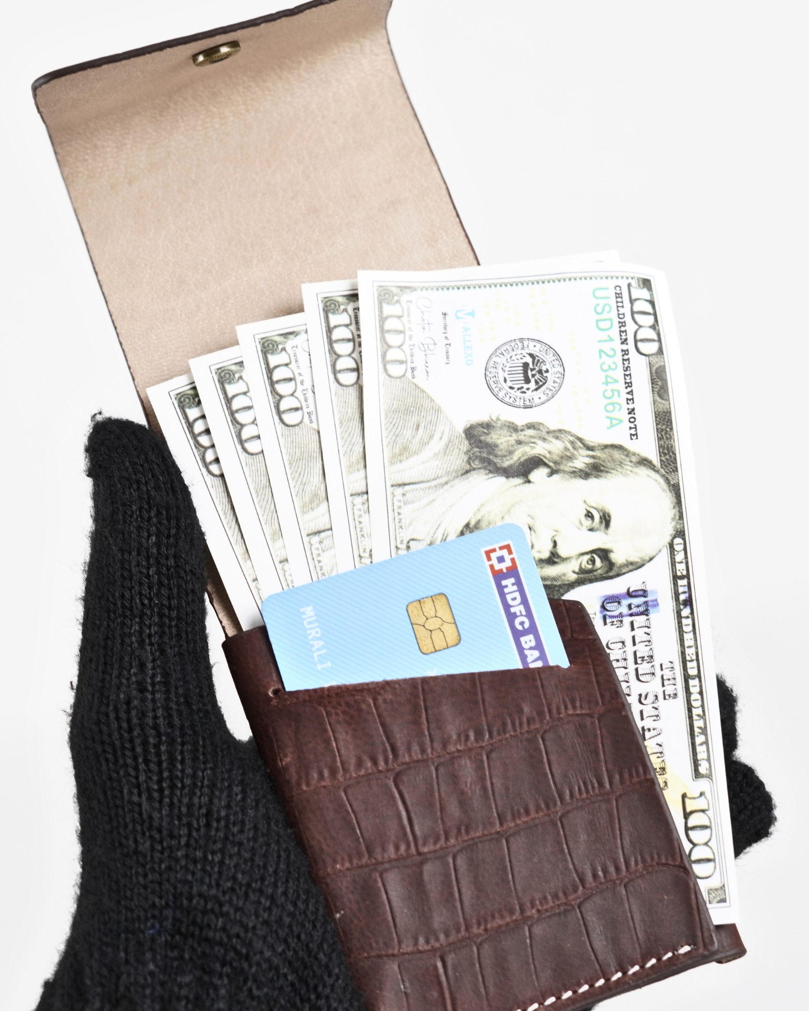 Milton - Men’s Original Leather Minimalist Wallet (Croco Rugged Brown) - Image 3