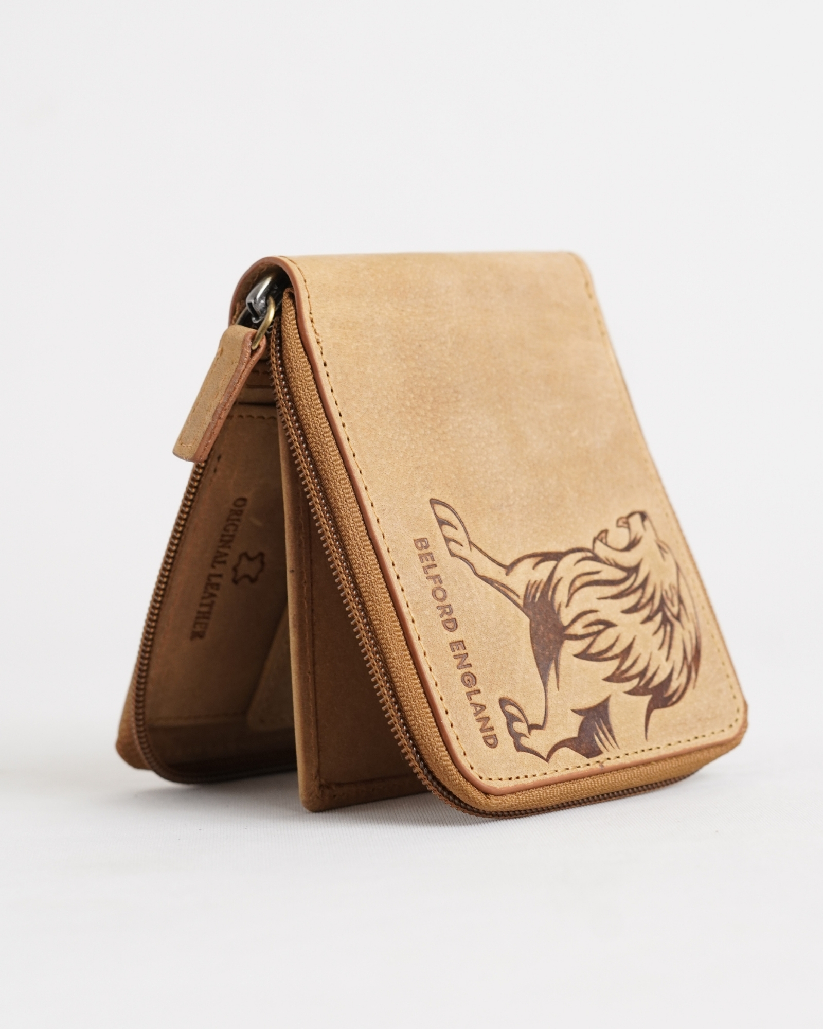 Tokyo (Wild Life Edition) Men’s Original Leather Wallet - Rugged Tan - Lion - Image 6