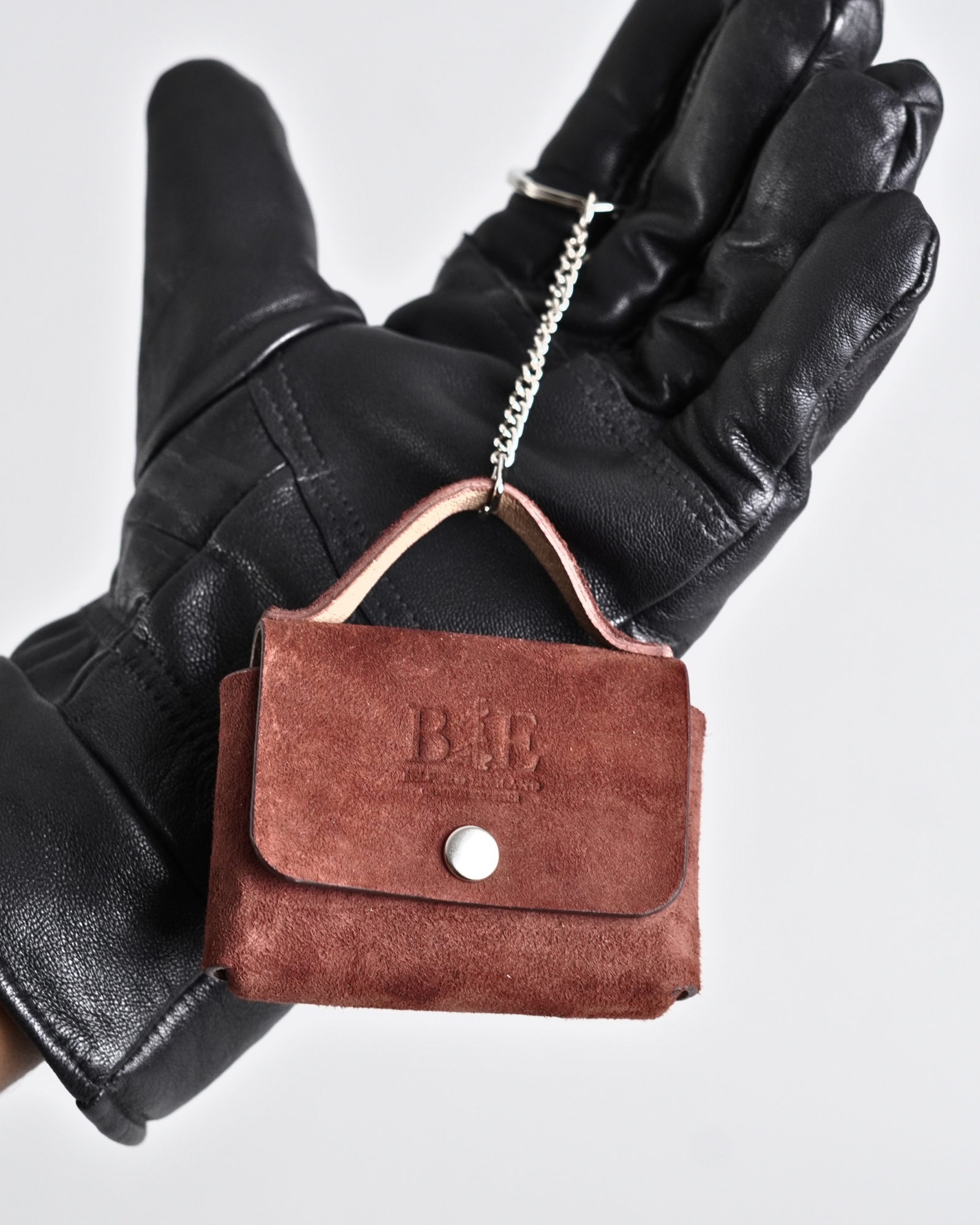 Mini Handbag Original Leather Keychain - Suede Brown