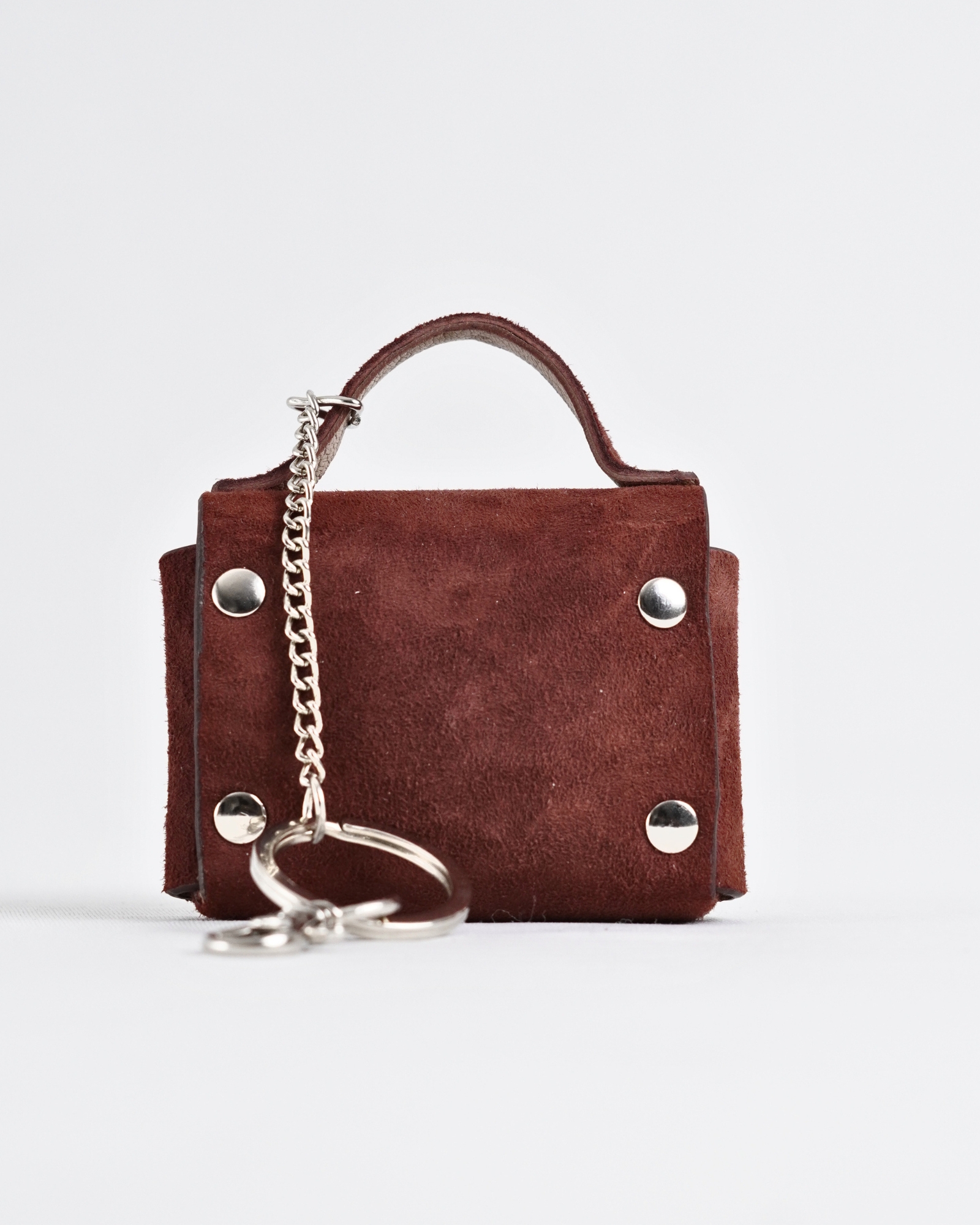 Mini Handbag Original Leather Keychain - Suede Brown - Image 2